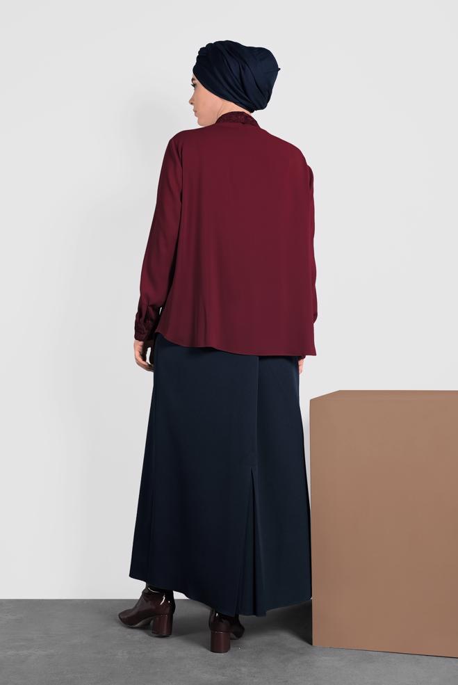 Vêtements hijab ROUGE BORDEAUX CHEMISIER À BRODÉ 20005  - ALVİNA