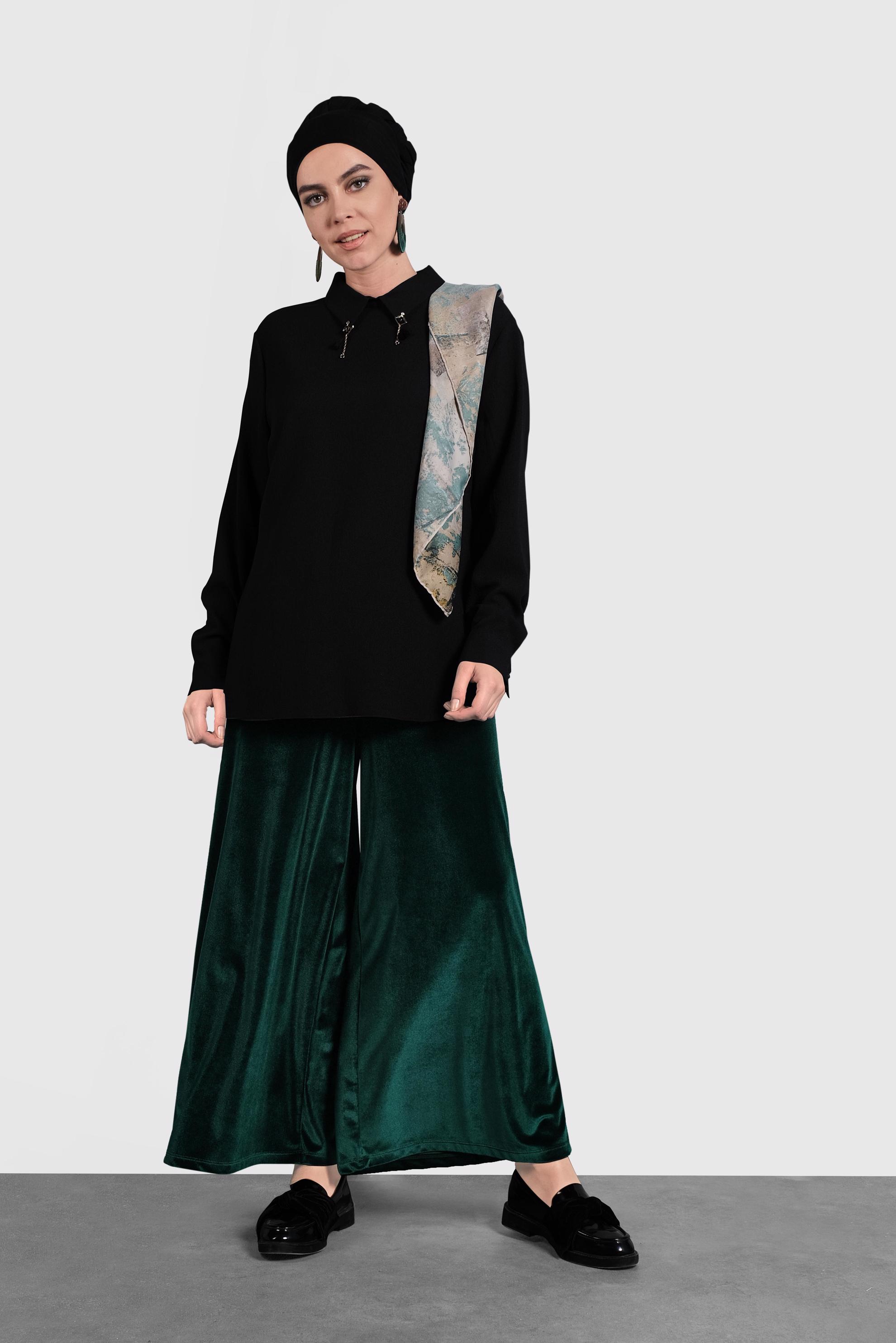 Vêtements hijab NOIR BLOUSE EN CRÊPE DÉTAIL BROCHE 20014