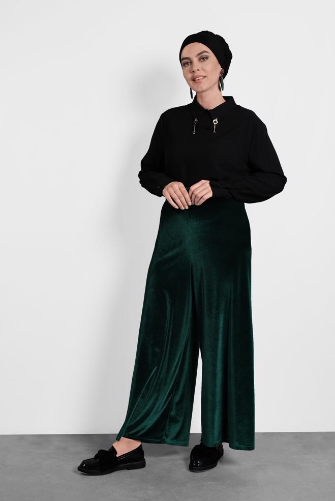 Vêtements hijab NOIR BLOUSE EN CRÊPE DÉTAIL BROCHE 20014 - ALVİNA