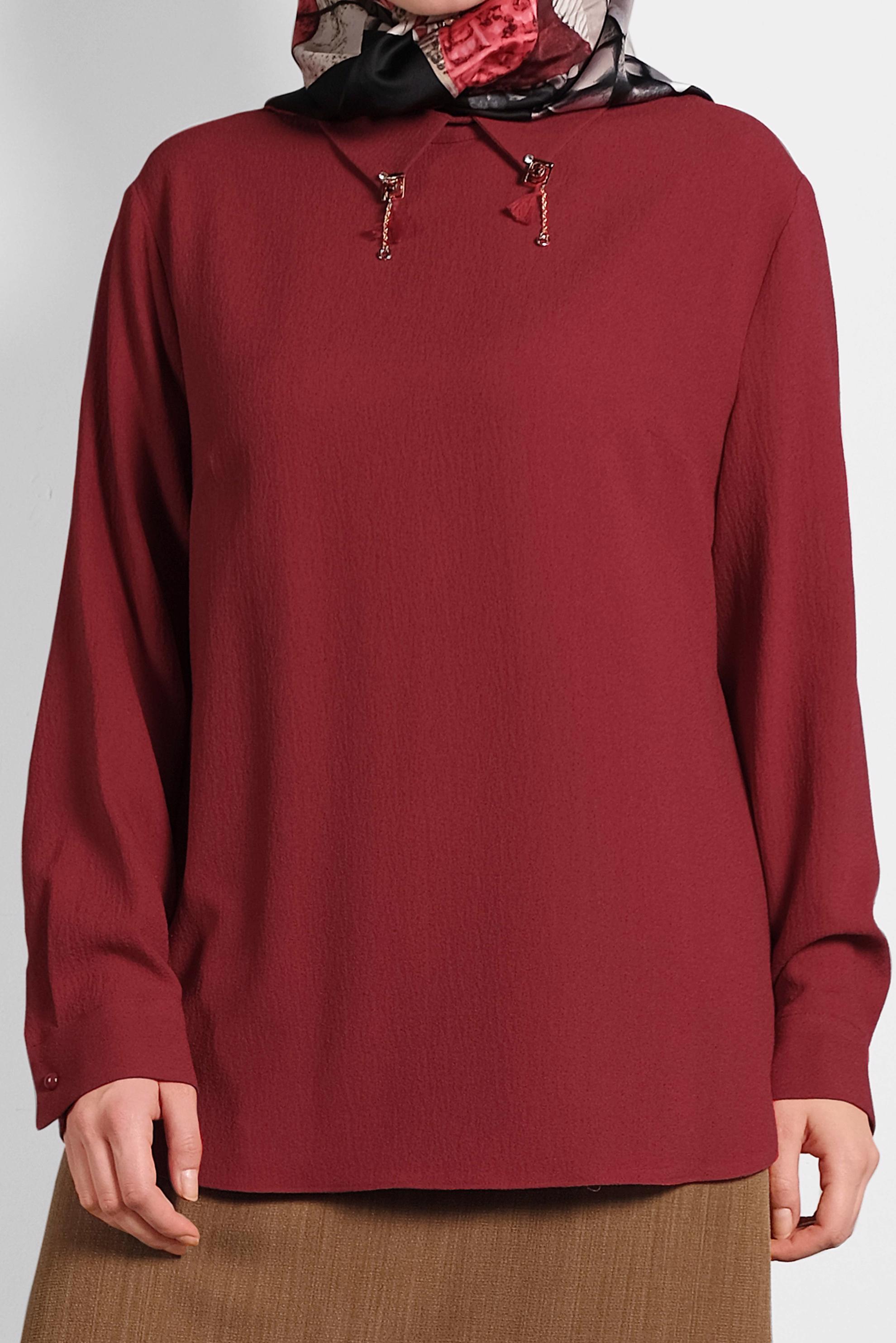 Vêtements hijab ROUGE BORDEAUX BLOUSE EN CRÊPE DÉTAIL BROCHE 20014