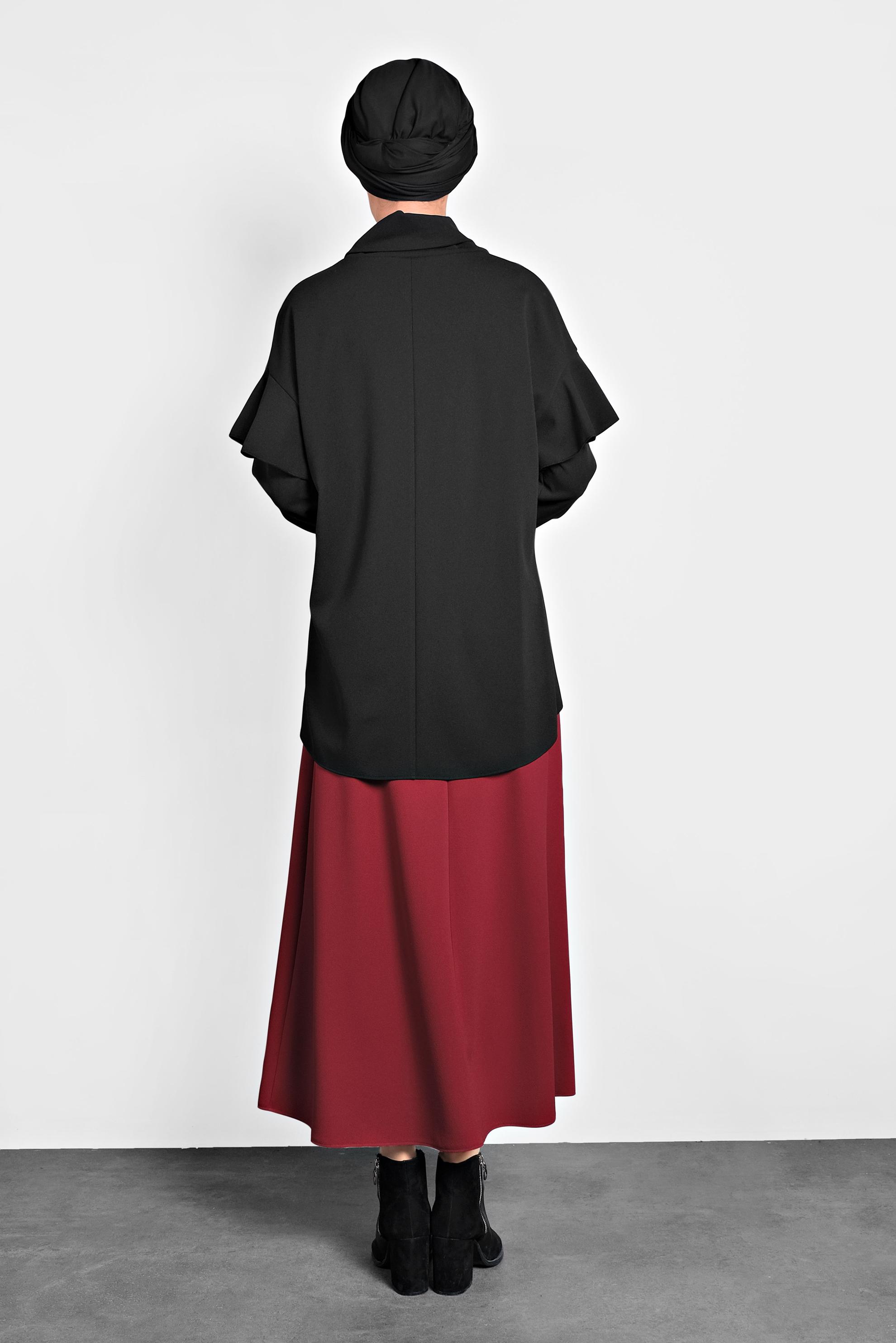 Tesettür giyim SİYAH ŞAL YAKA VOLANLI BLUZ 40117 