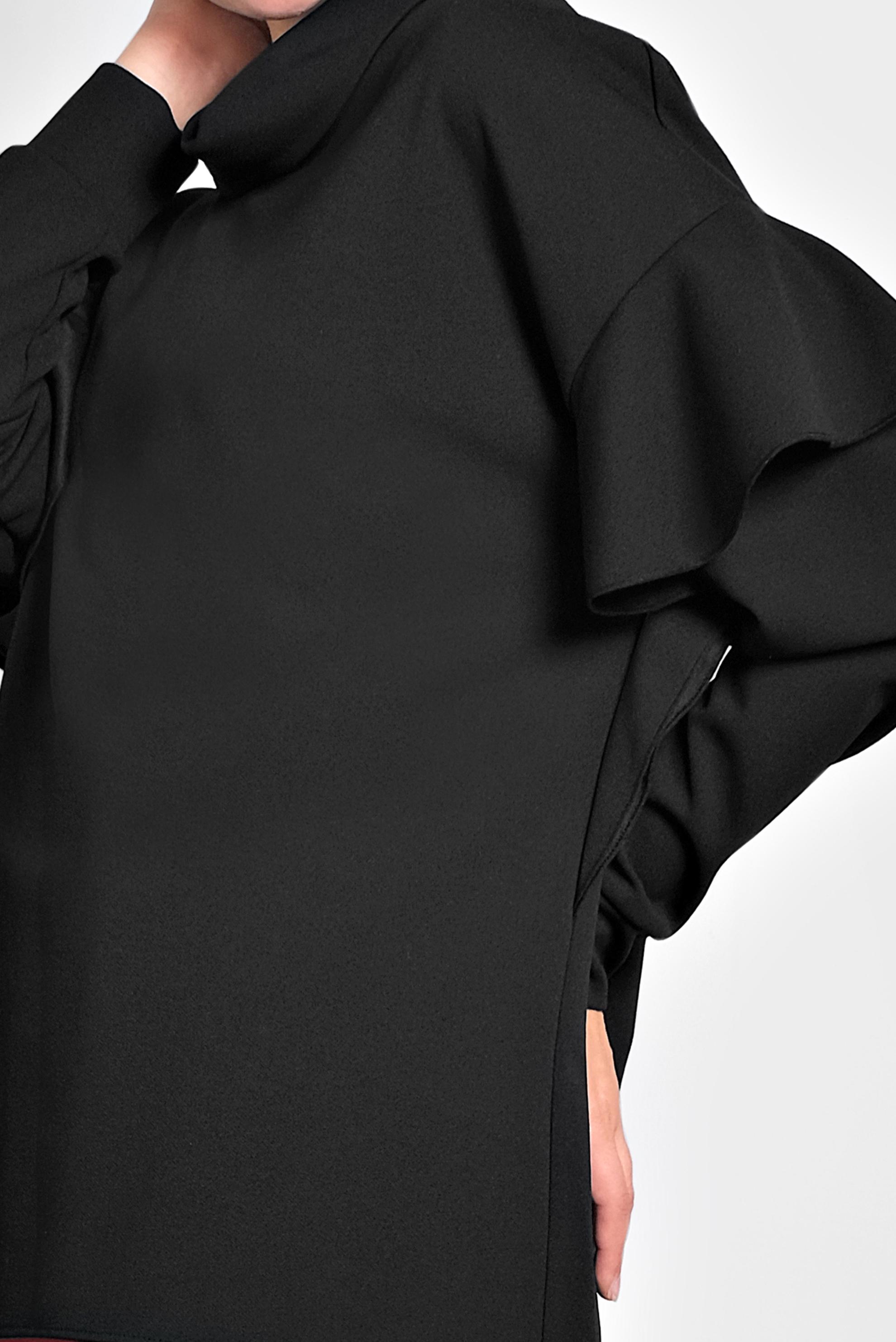 Tesettür giyim SİYAH ŞAL YAKA VOLANLI BLUZ 40117 