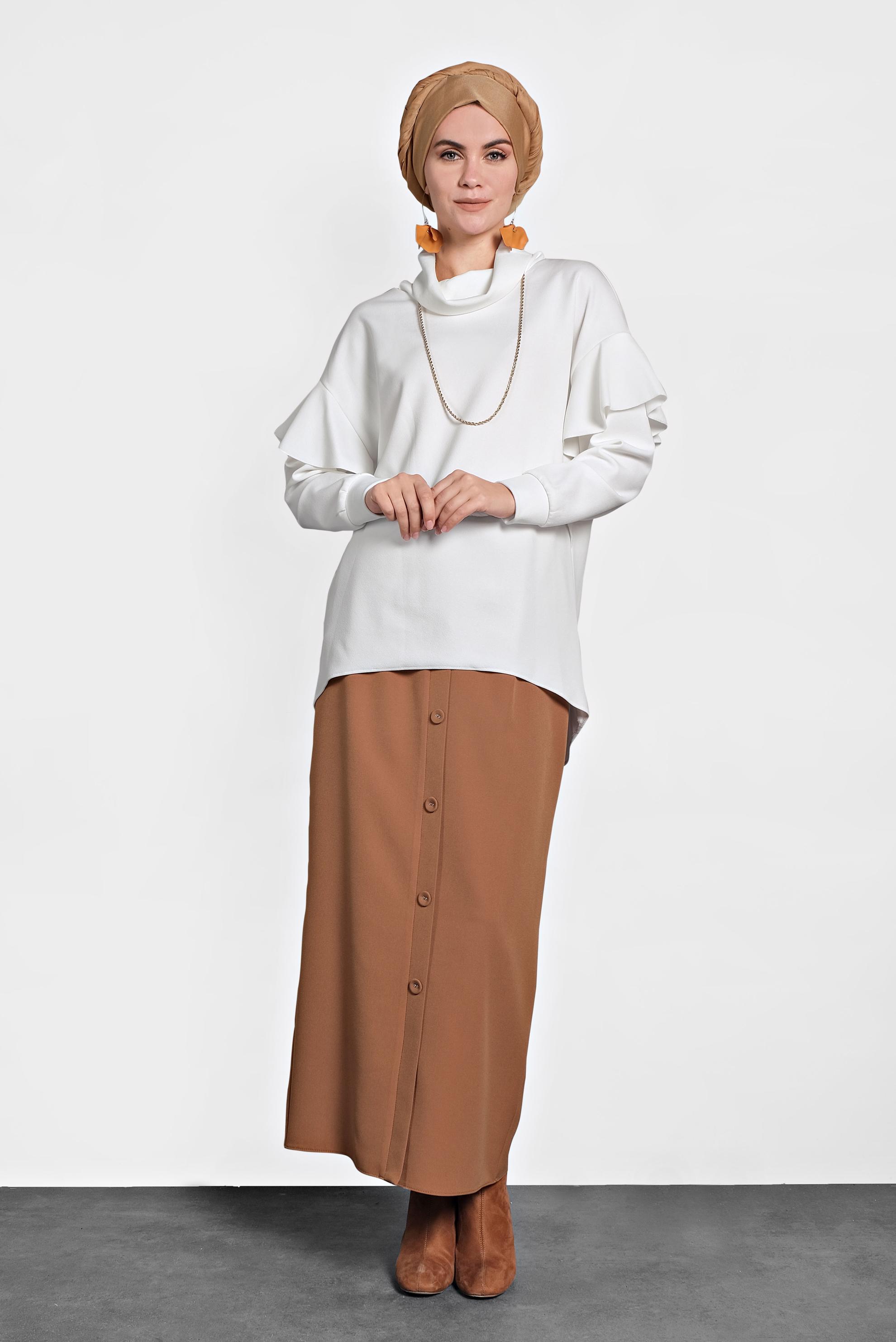 Hijab clothing WHITE SHAWL COLLAR FLOUNCED BLOUSE 40117 