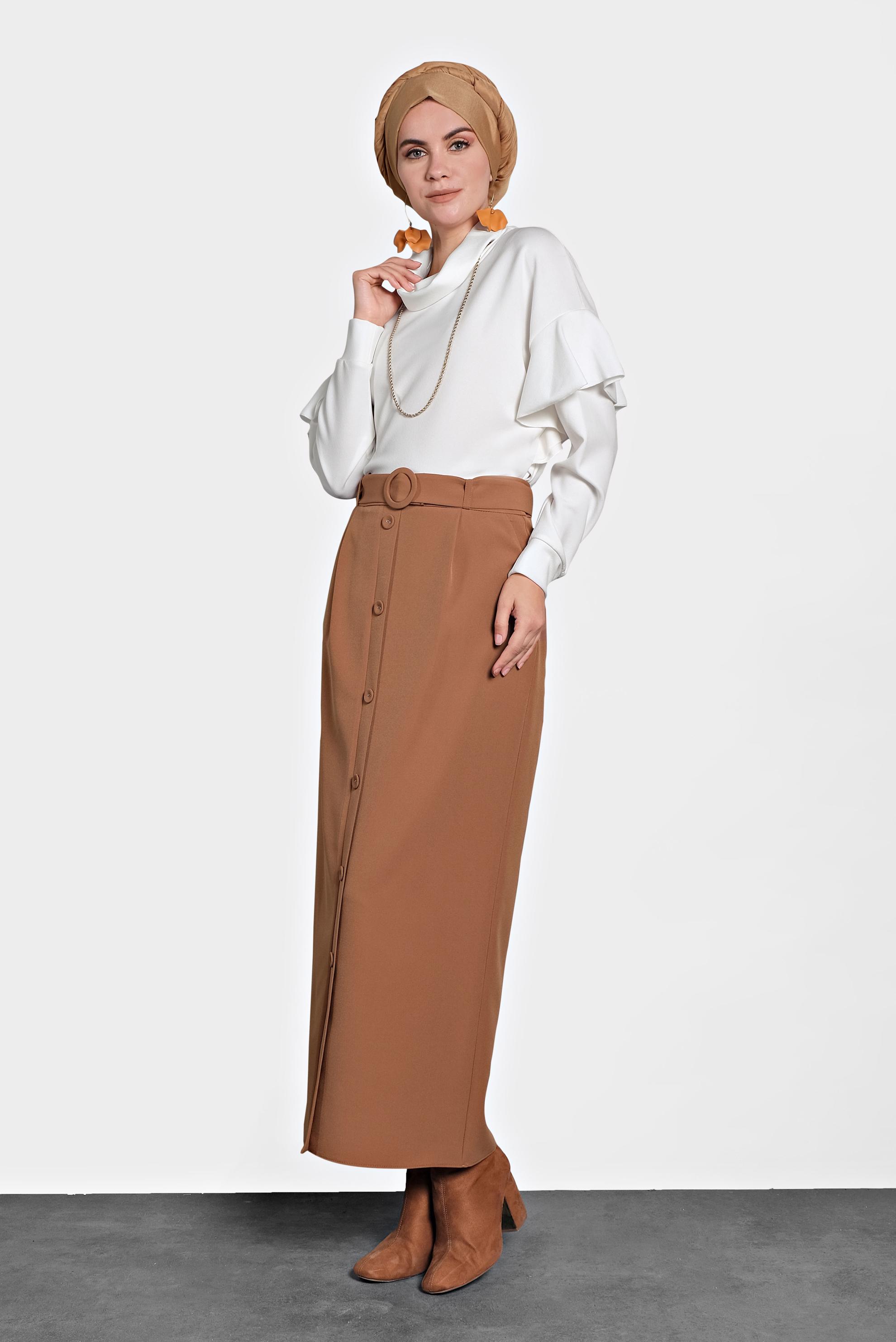 Hijab clothing WHITE SHAWL COLLAR FLOUNCED BLOUSE 40117 