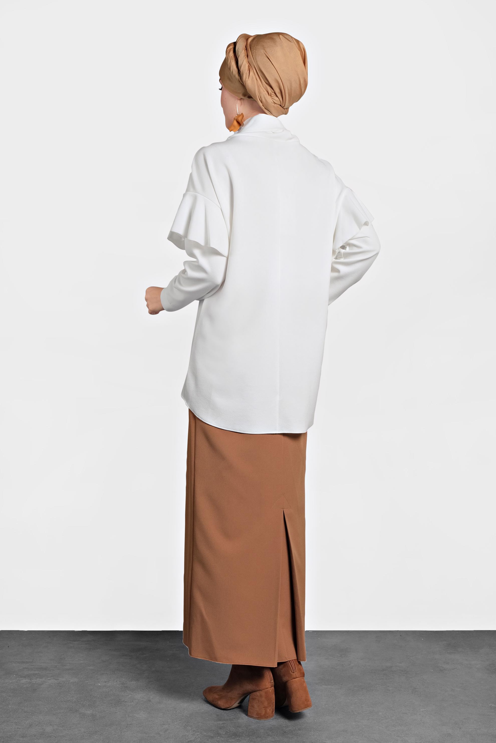 Hijab clothing WHITE SHAWL COLLAR FLOUNCED BLOUSE 40117 