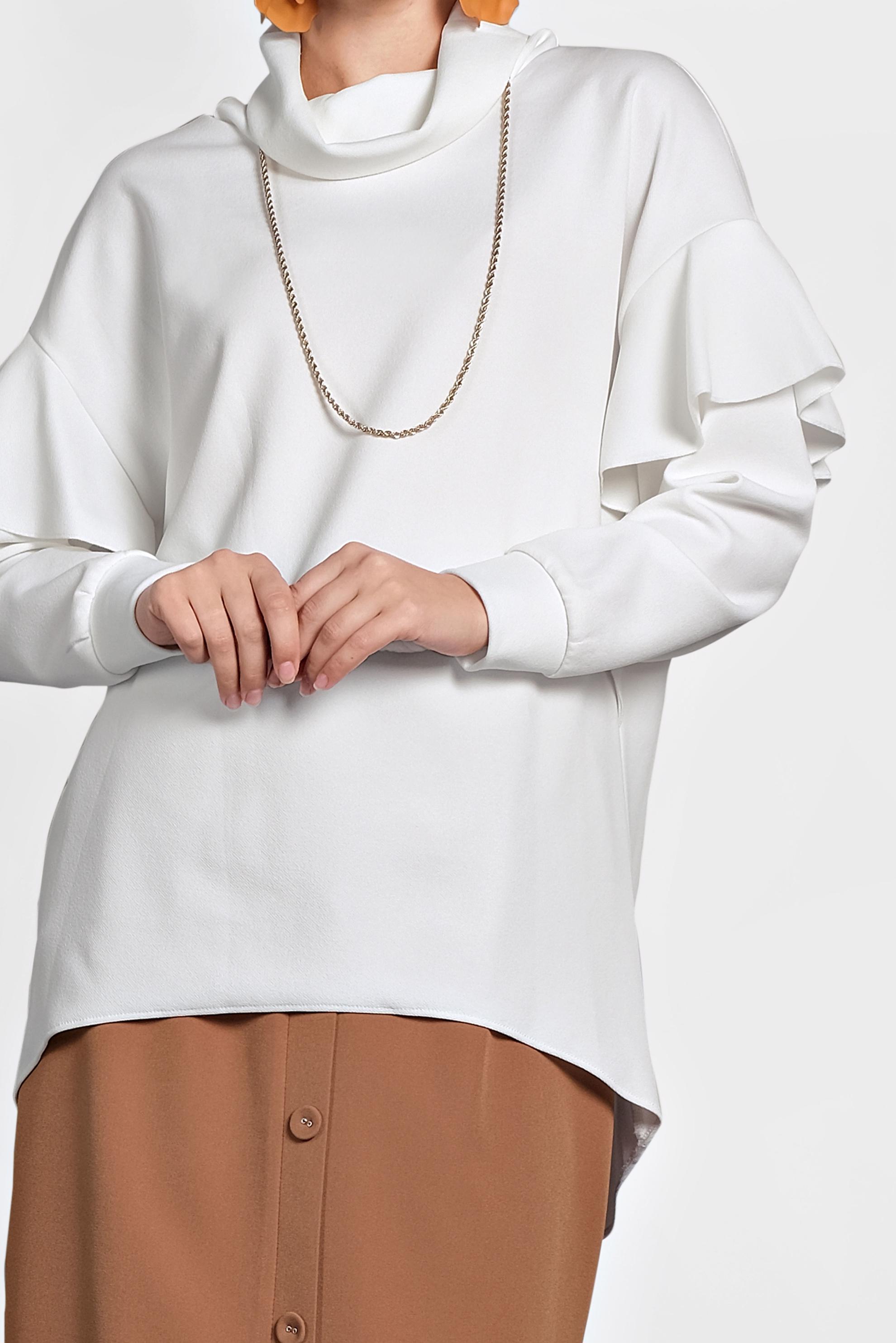 Hijab clothing WHITE SHAWL COLLAR FLOUNCED BLOUSE 40117 