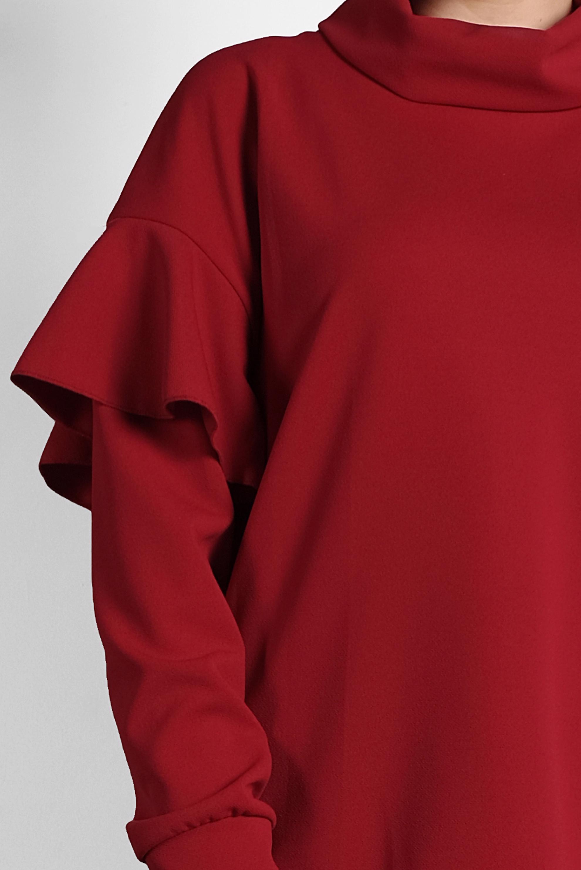 Tesettür giyim KIRMIZI ŞAL YAKA VOLANLI BLUZ 40117 