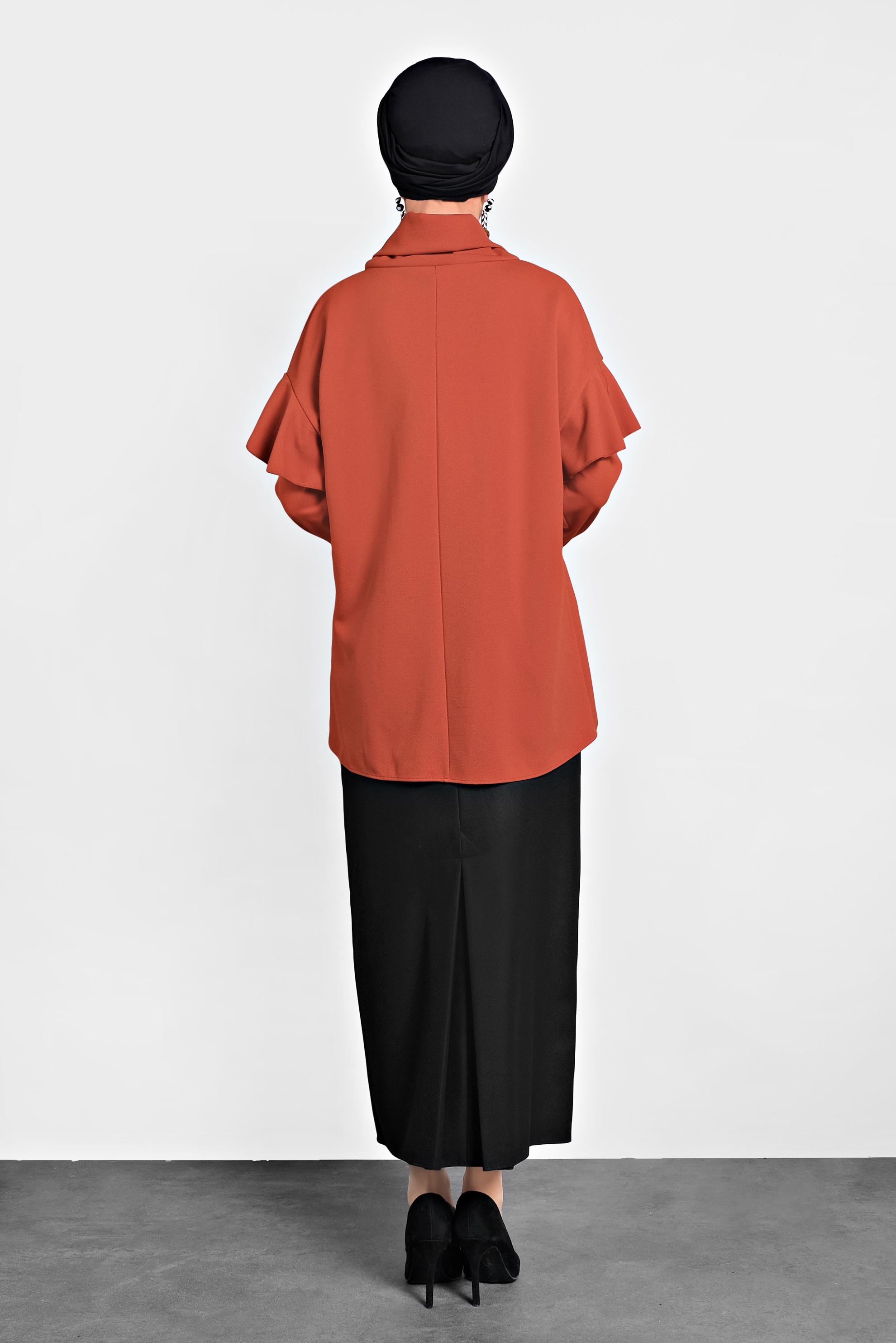 Tesettür giyim TURUNCU ŞAL YAKA VOLANLI BLUZ 40117 