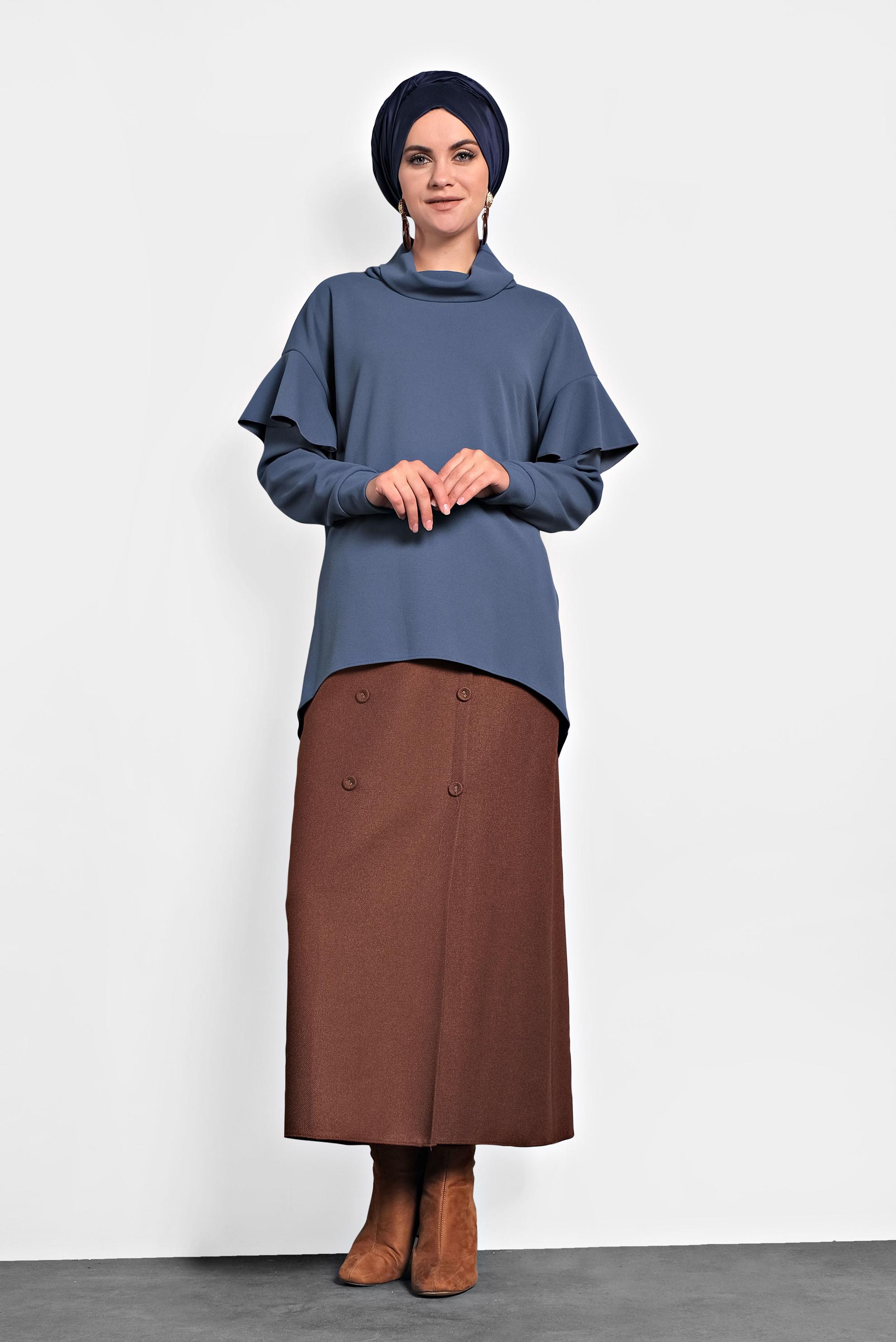 Tesettür giyim LACİVERT ŞAL YAKA VOLANLI BLUZ 40117 