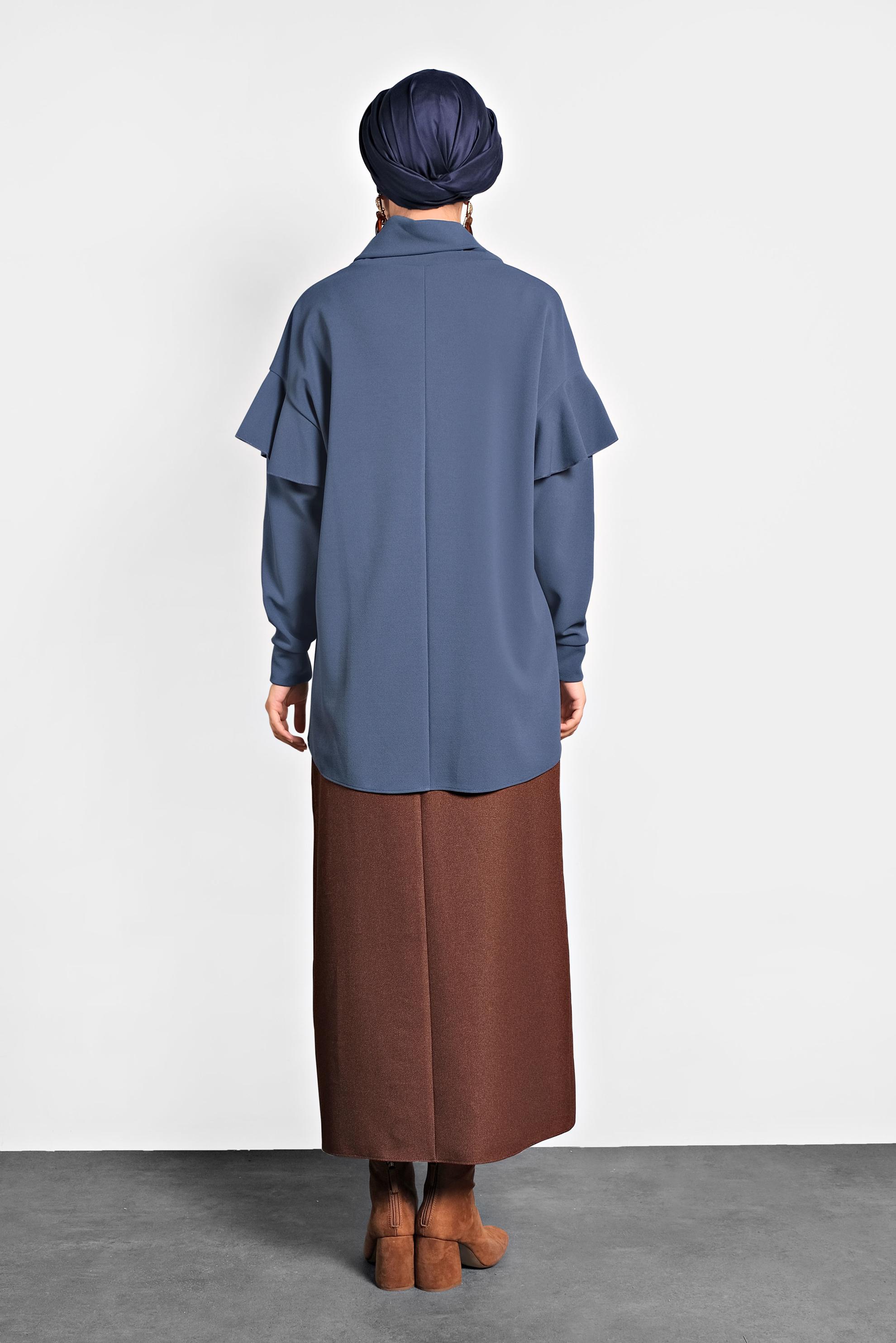 Tesettür giyim LACİVERT ŞAL YAKA VOLANLI BLUZ 40117 