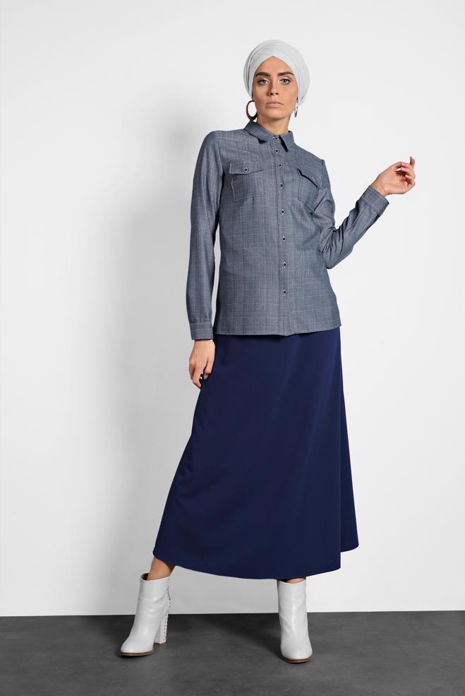 Tesettür giyim  DÜĞMELİ ERKEK YAKA BLUZ 40153 - ALVİNA