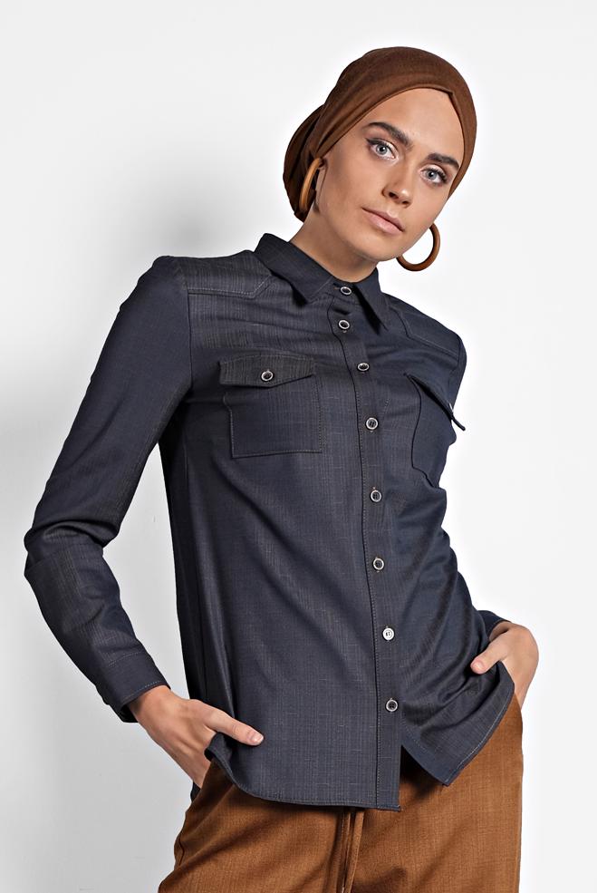 Hijab clothing  BUTTON-TRIMMED SHIRT-COLLAR BLOUSE 40153  - ALVİNA