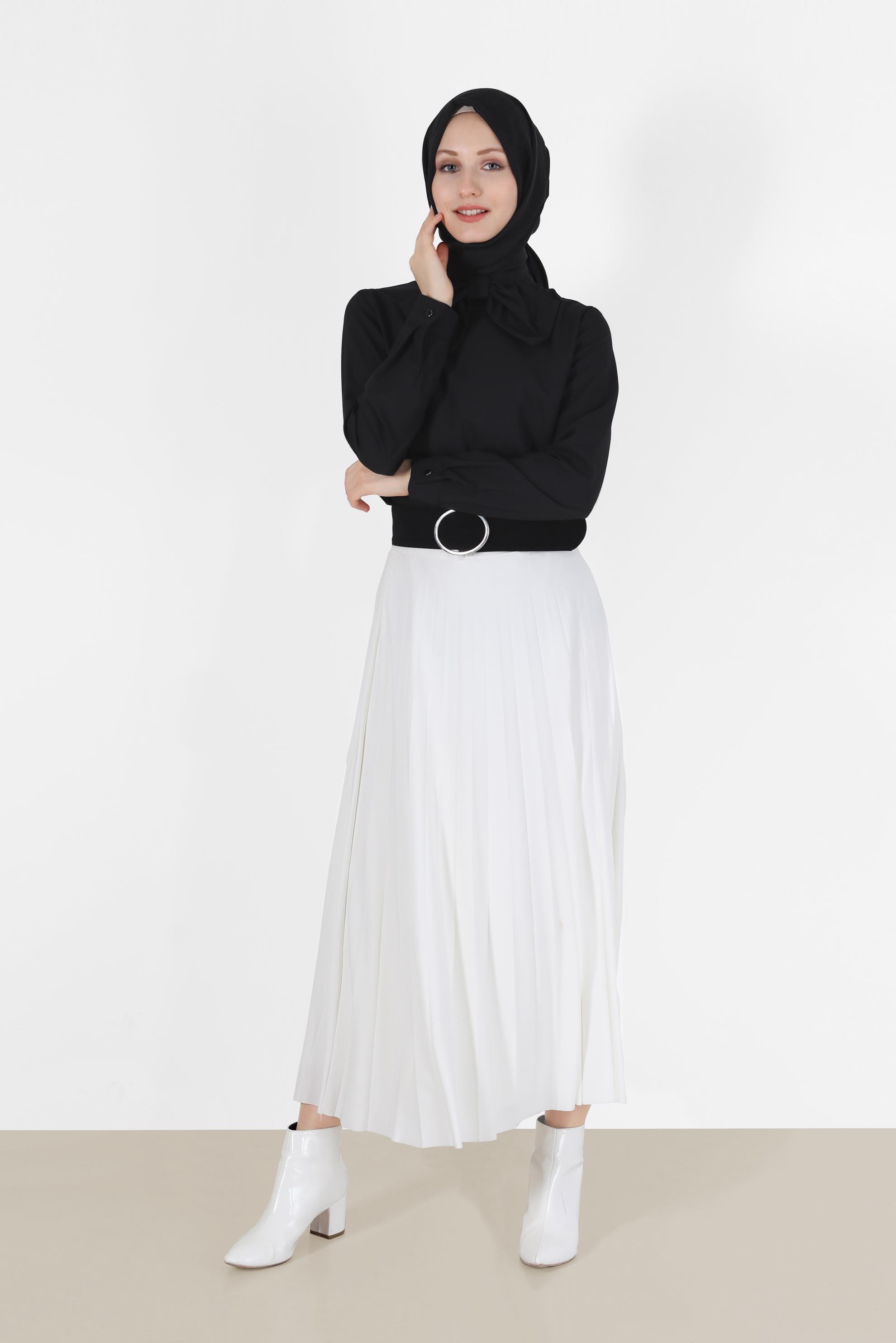 Vêtements hijab NOIR BLOUSE ZIPPÉE DÉTAIL NUD PAPILLON 40202