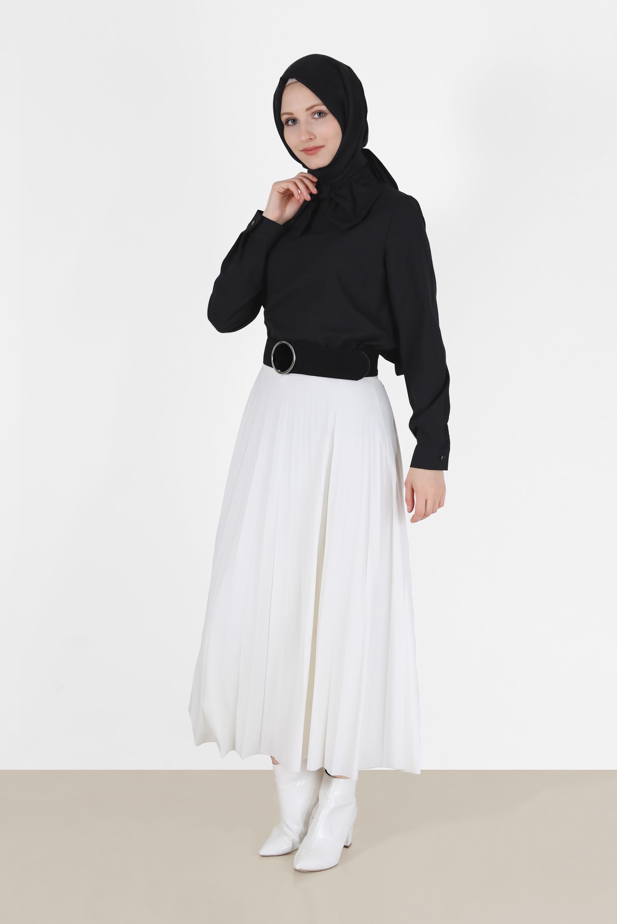 Vêtements hijab NOIR BLOUSE ZIPPÉE DÉTAIL NUD PAPILLON 40202