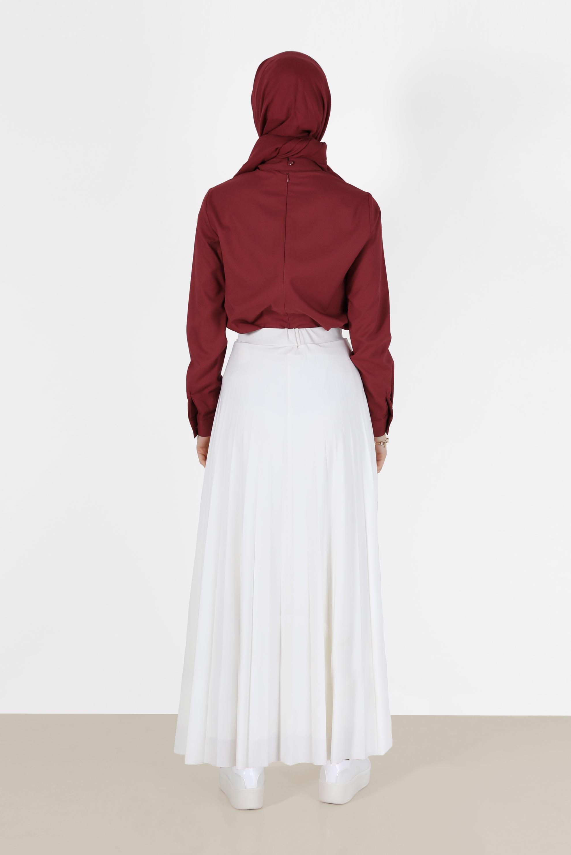 Tesettür giyim BORDO FİYONK DETAYLI ARKADAN FERMUARLI BLUZ 40202 