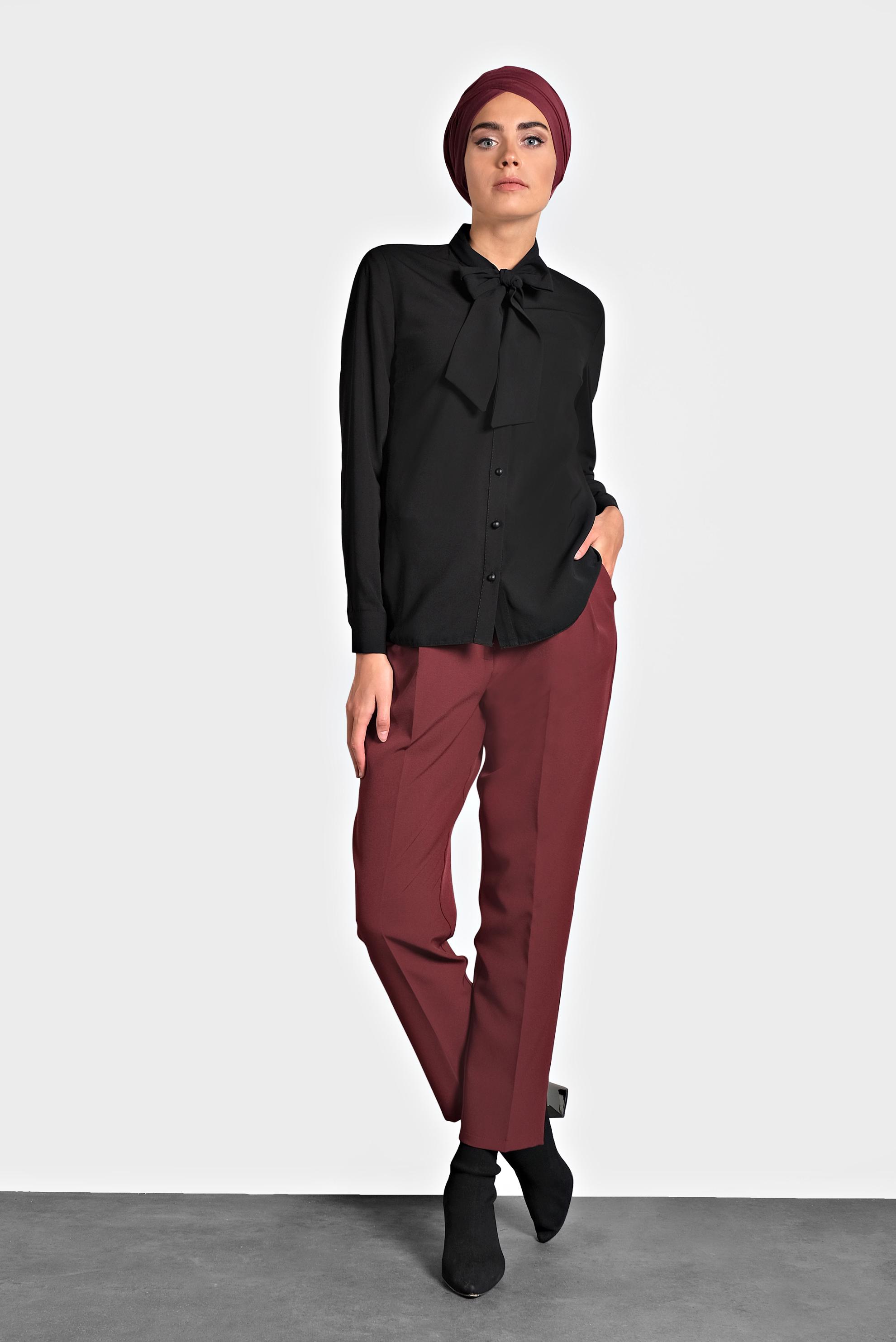 Tesettür giyim SİYAH YAKASI BAĞLI BLUZ 40204 