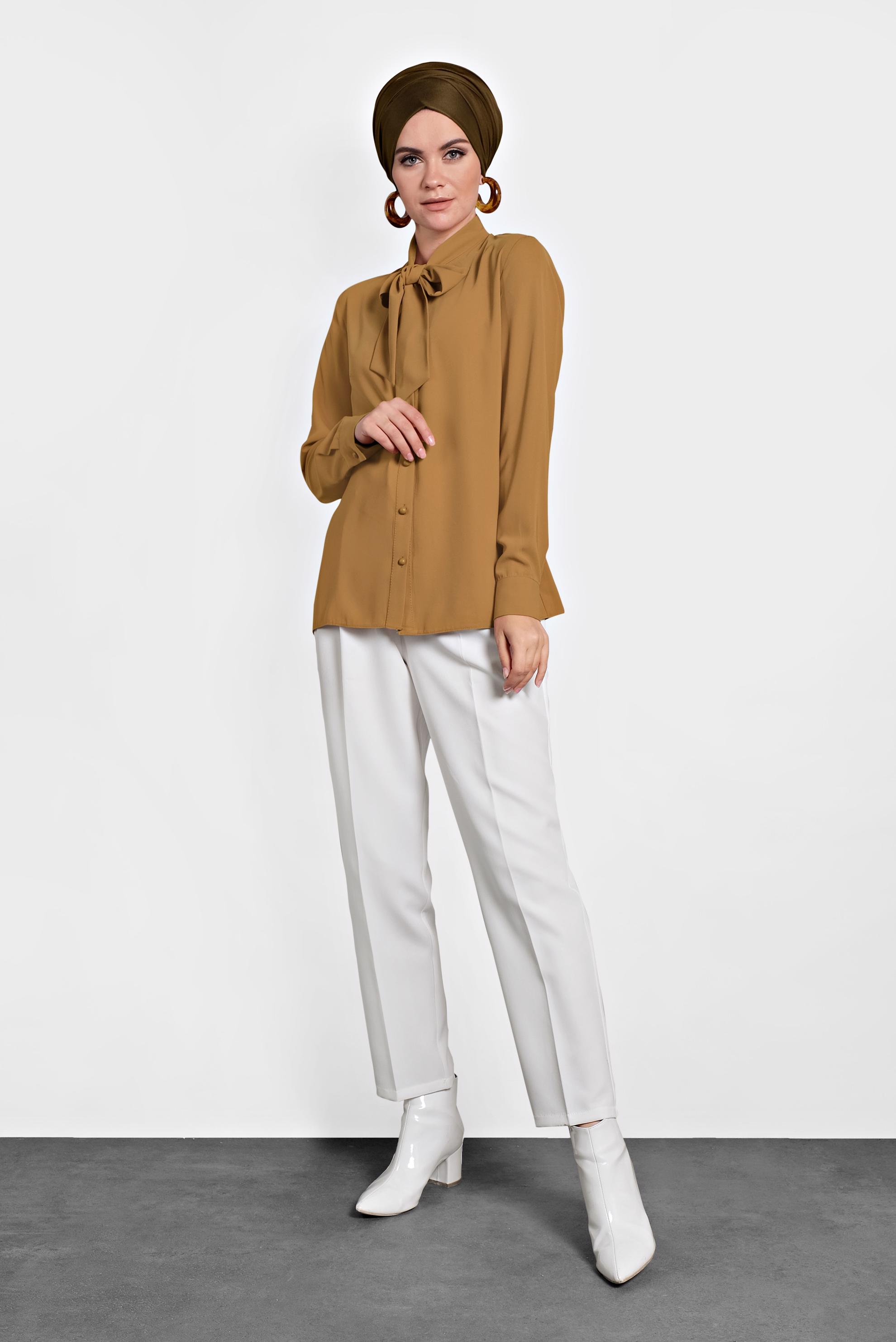 Tesettür giyim TABA YAKASI BAĞLI BLUZ 40204 