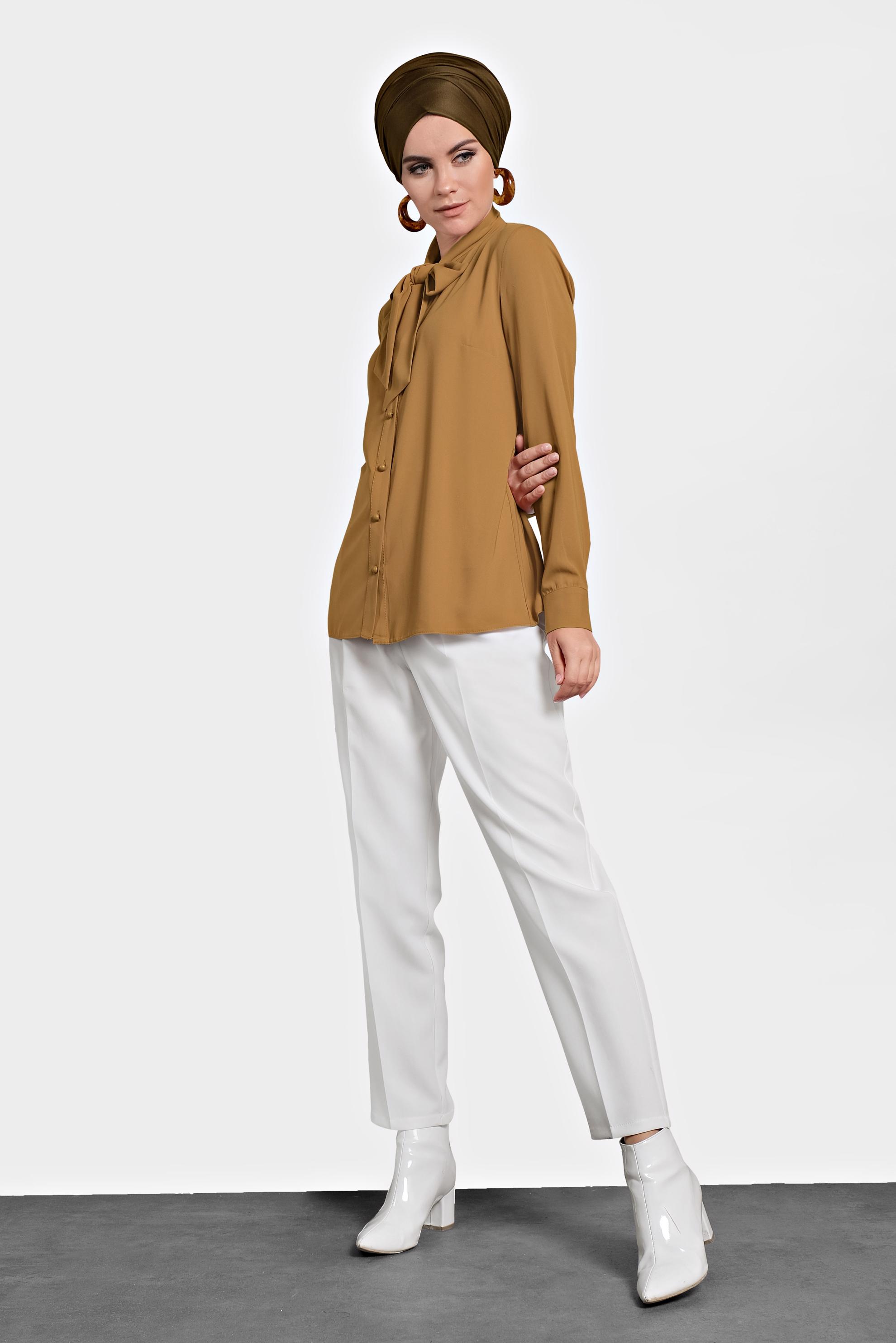 Tesettür giyim TABA YAKASI BAĞLI BLUZ 40204 