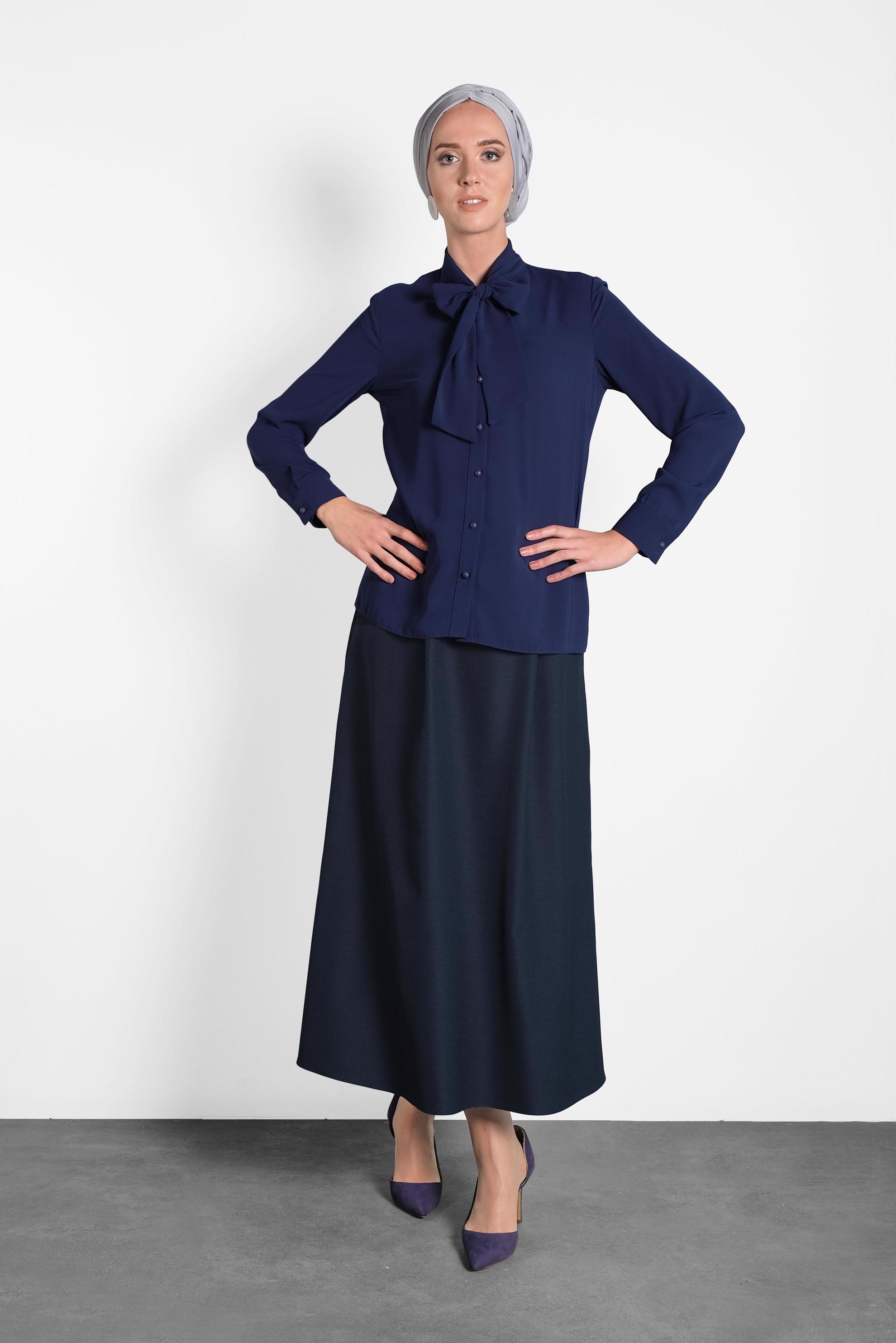 Tesettür giyim LACİVERT YAKASI BAĞLI BLUZ 40204 