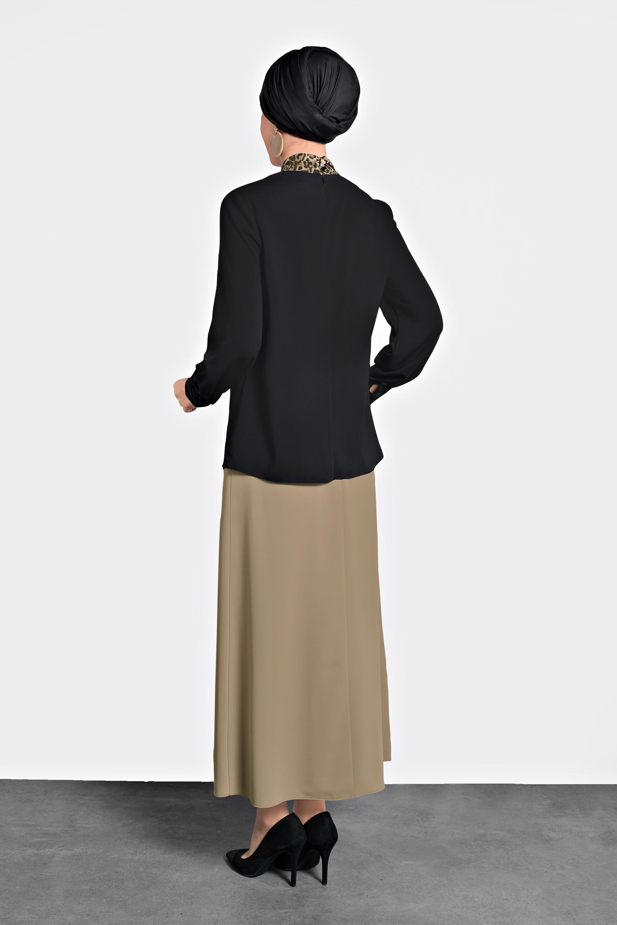 Tesettür giyim SİYAH FULAR DETAYLI BLUZ 40255 