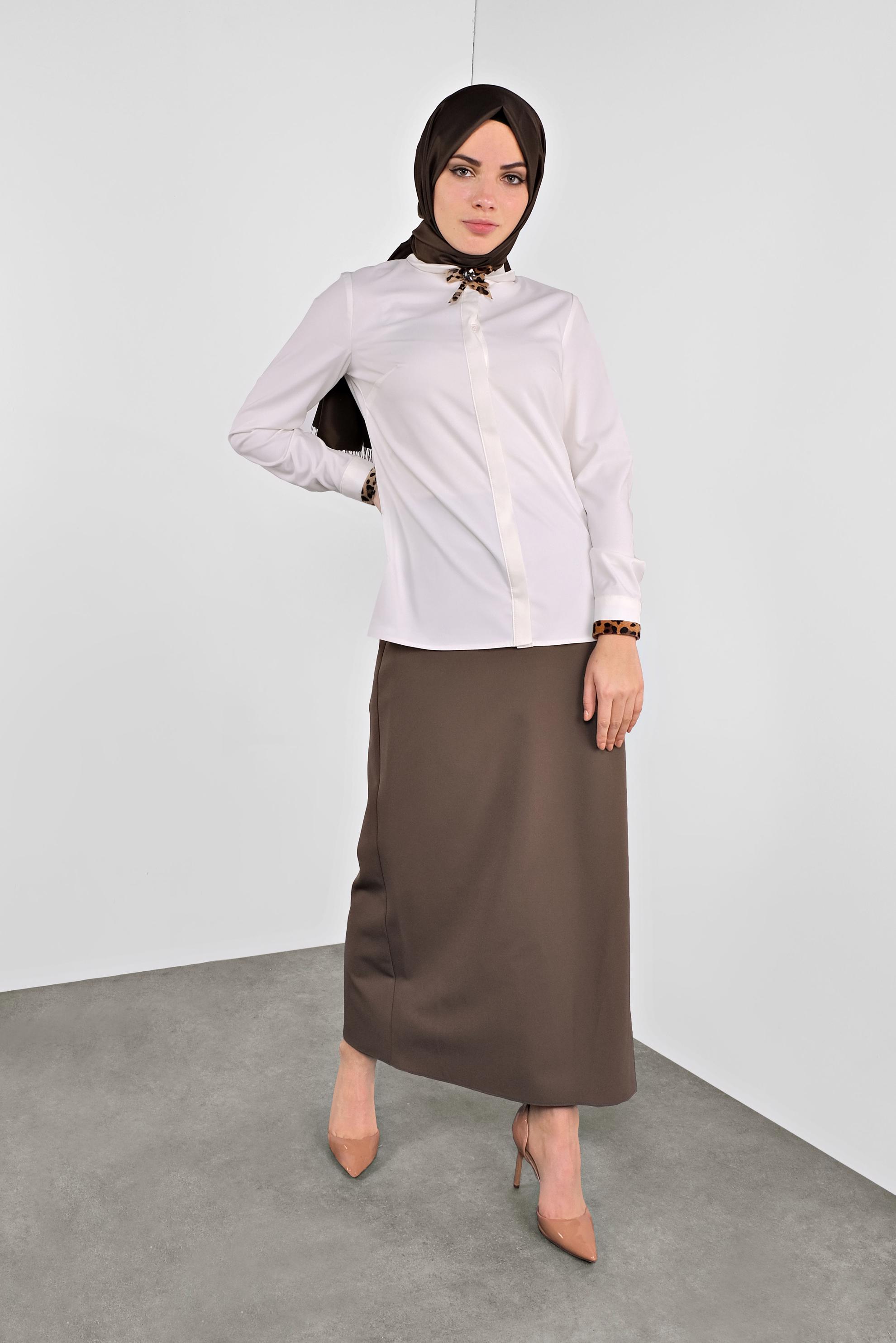 Vêtements hijab BLANC CHEMISIER À COL NOUÉ 40266 