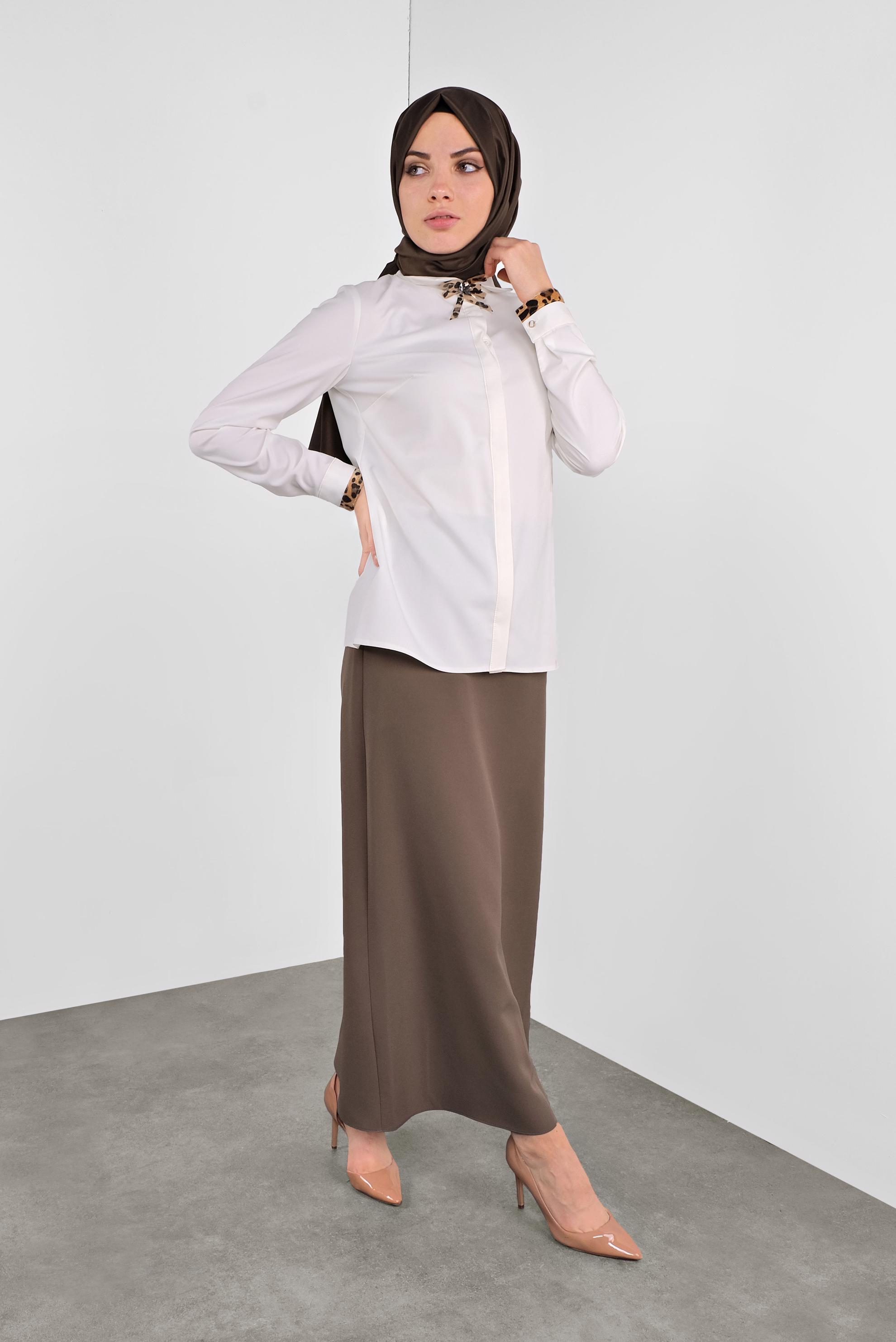 Vêtements hijab BLANC CHEMISIER À COL NOUÉ 40266 