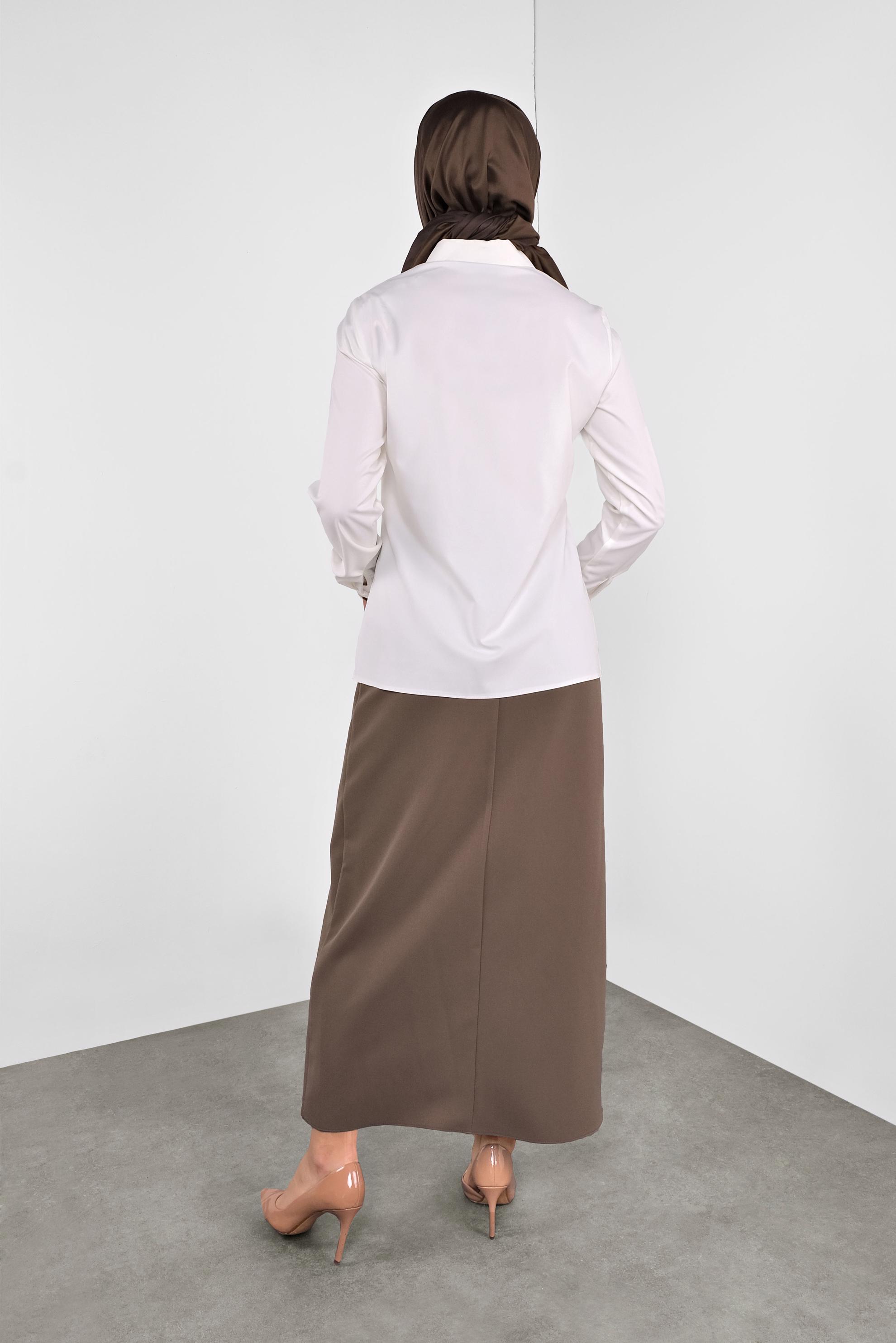 Vêtements hijab BLANC CHEMISIER À COL NOUÉ 40266 