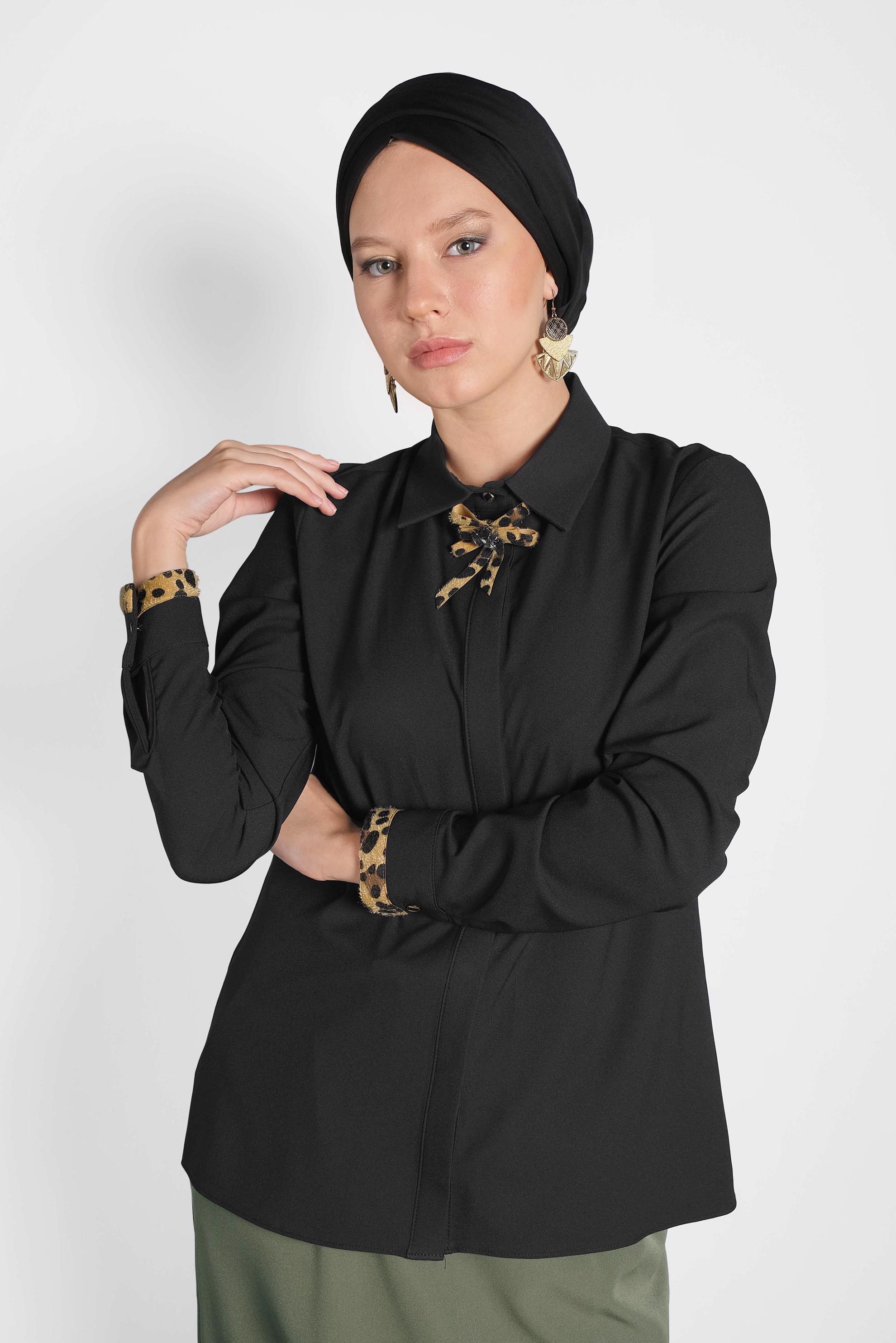 Vêtements hijab BEIGE CHEMISIER À COL NOUÉ 40266 