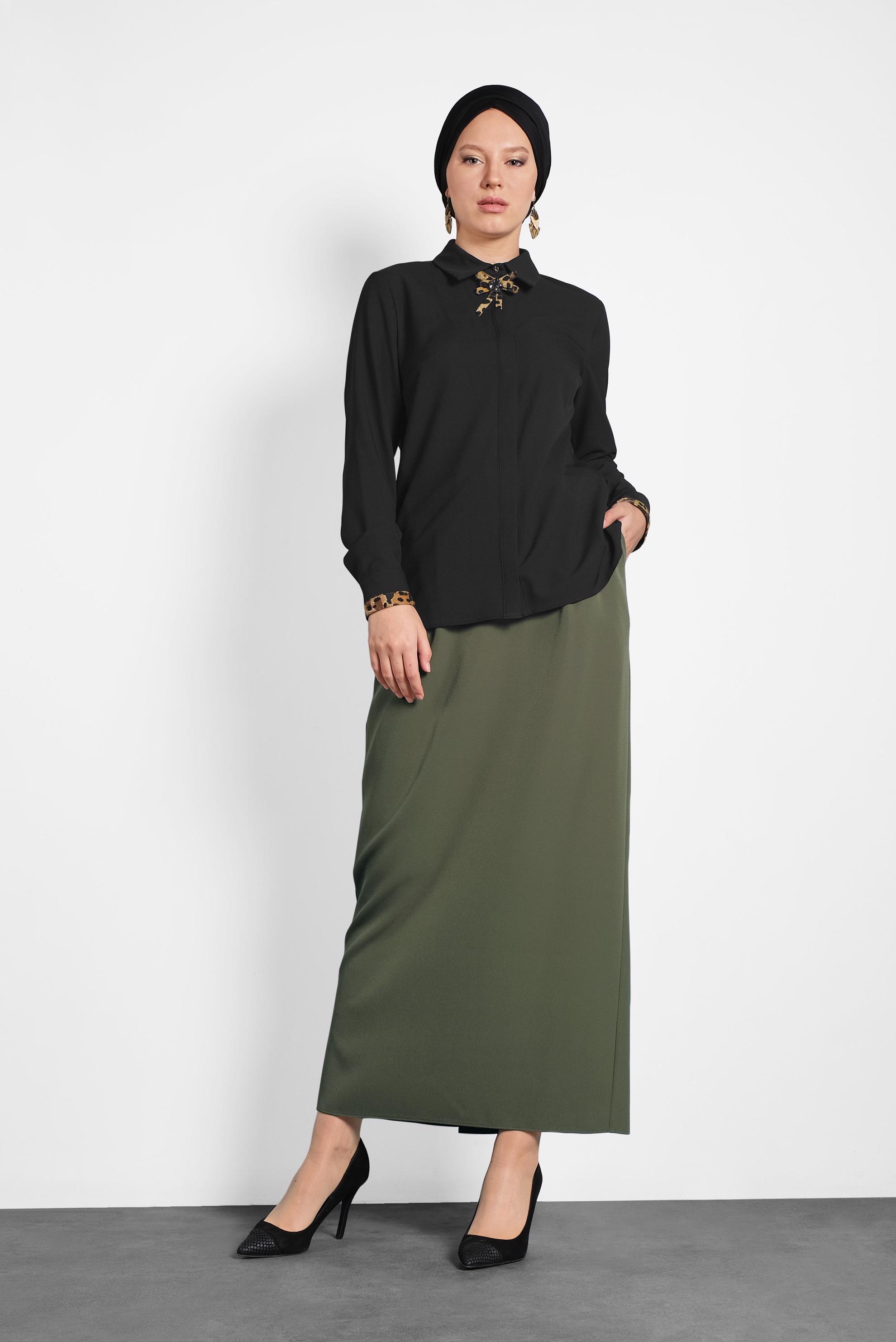 Vêtements hijab BEIGE CHEMISIER À COL NOUÉ 40266 