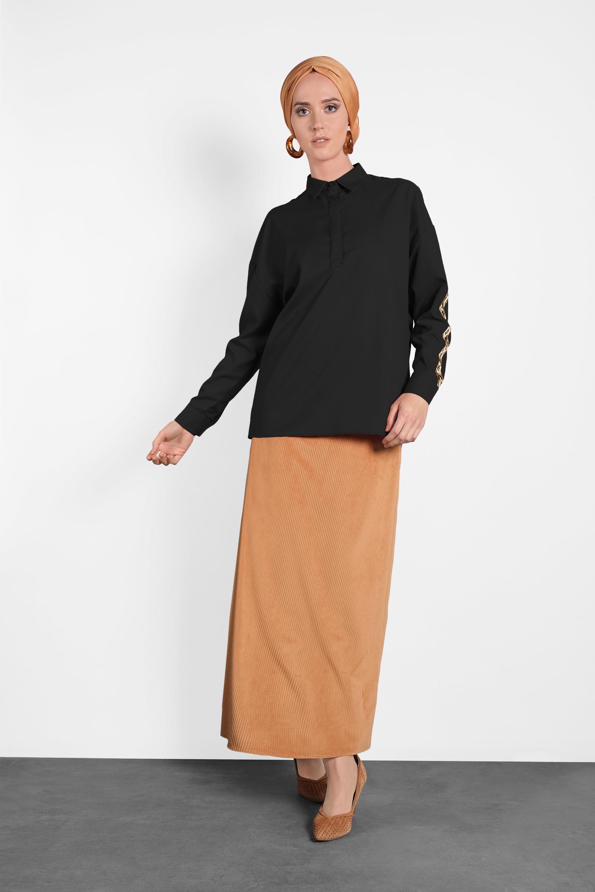 Hijab clothing BLACK SLEEVES STRIPPED BLOUSE 40288 