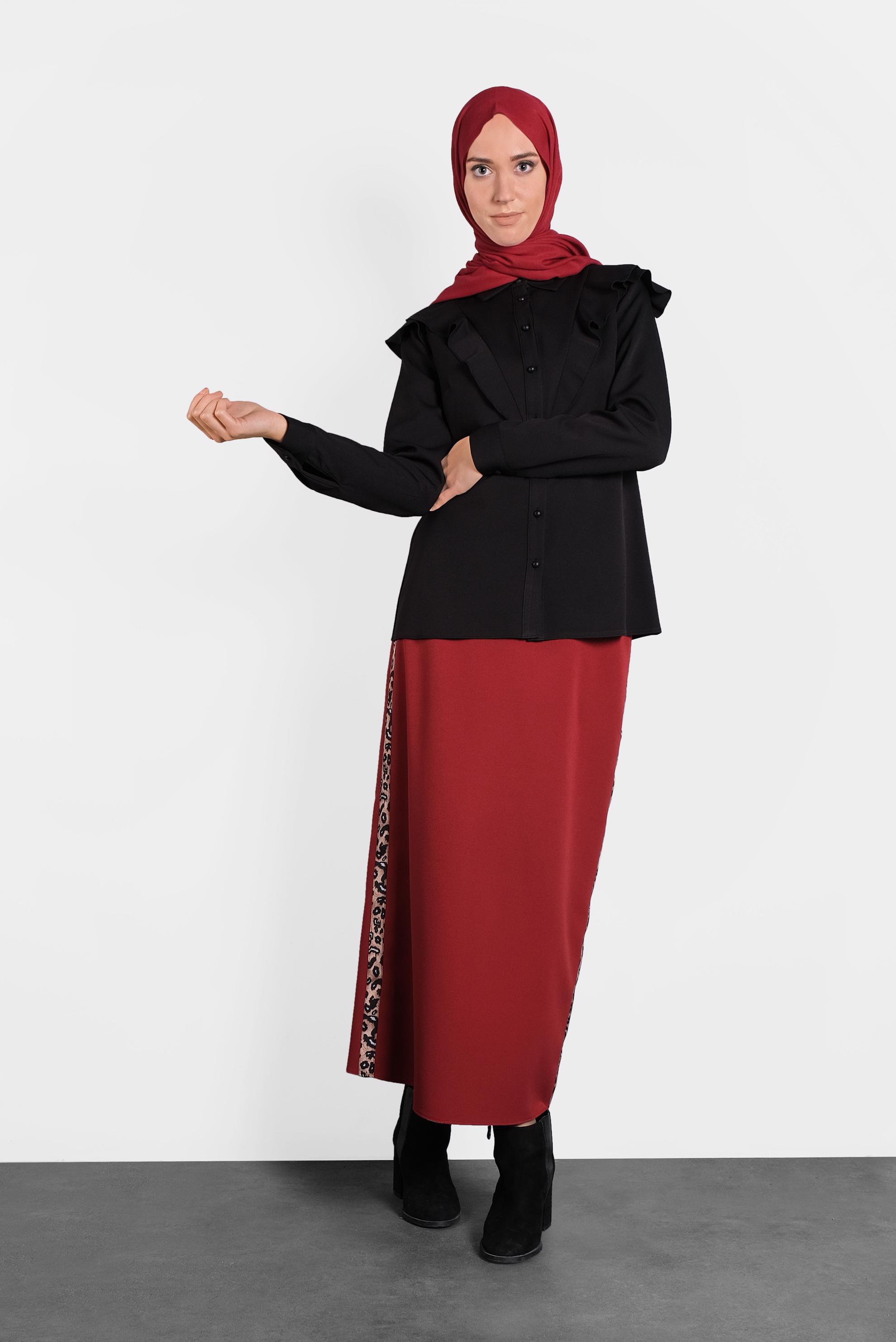 Tesettür giyim SİYAH ROBA FIRFIRLI BLUZ 40319