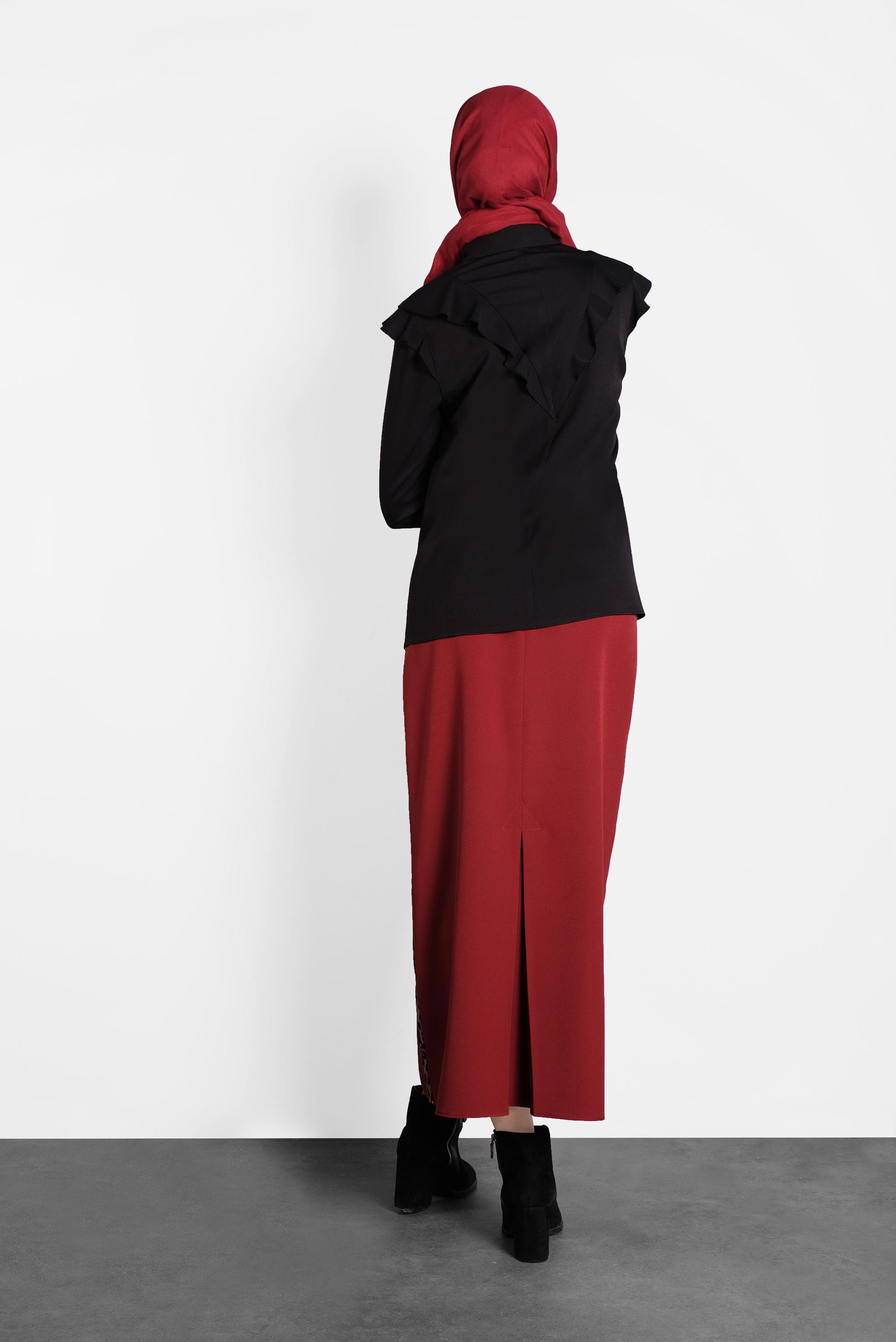 Tesettür giyim SİYAH ROBA FIRFIRLI BLUZ 40319