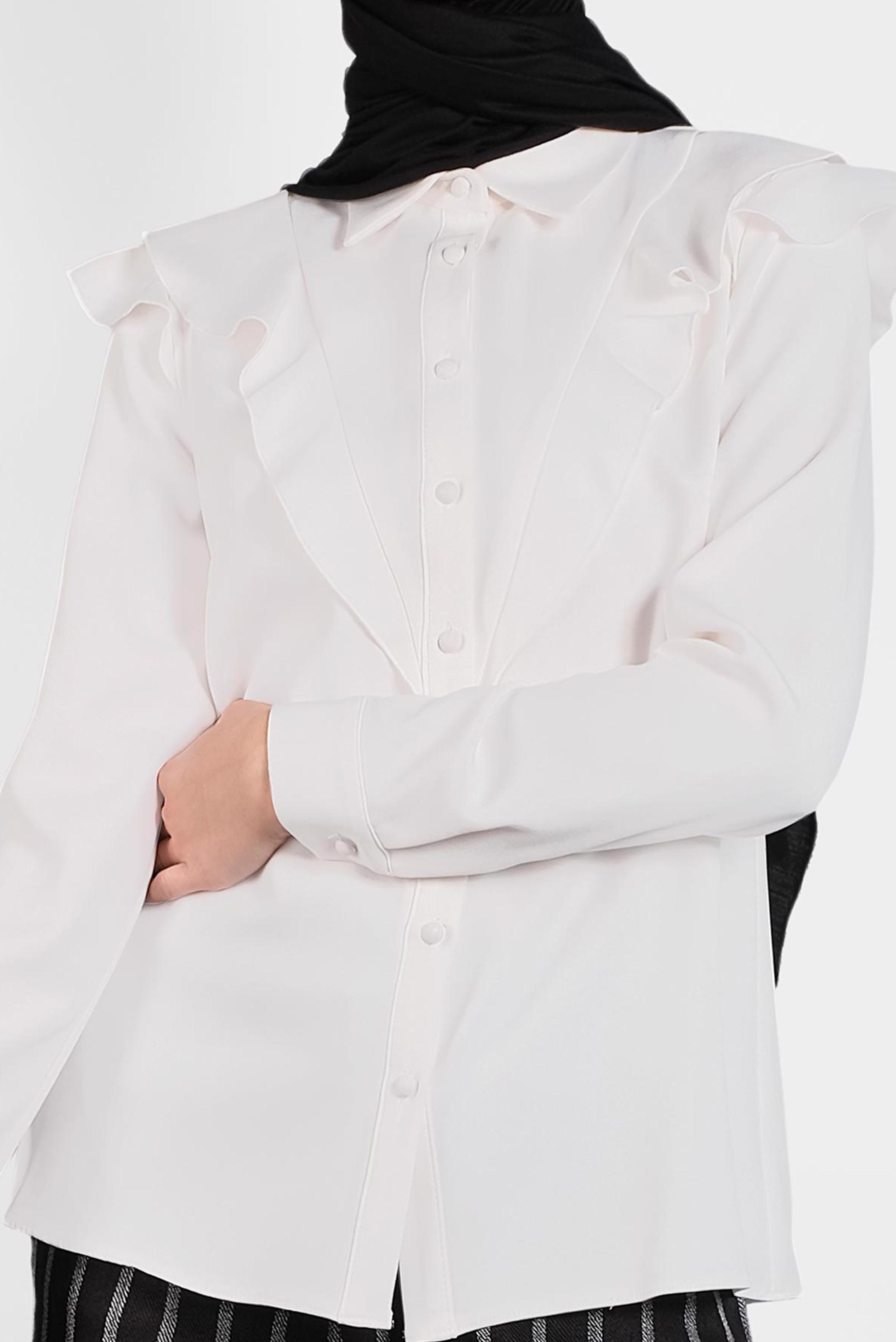 Tesettür giyim BEYAZ ROBA FIRFIRLI BLUZ 40319