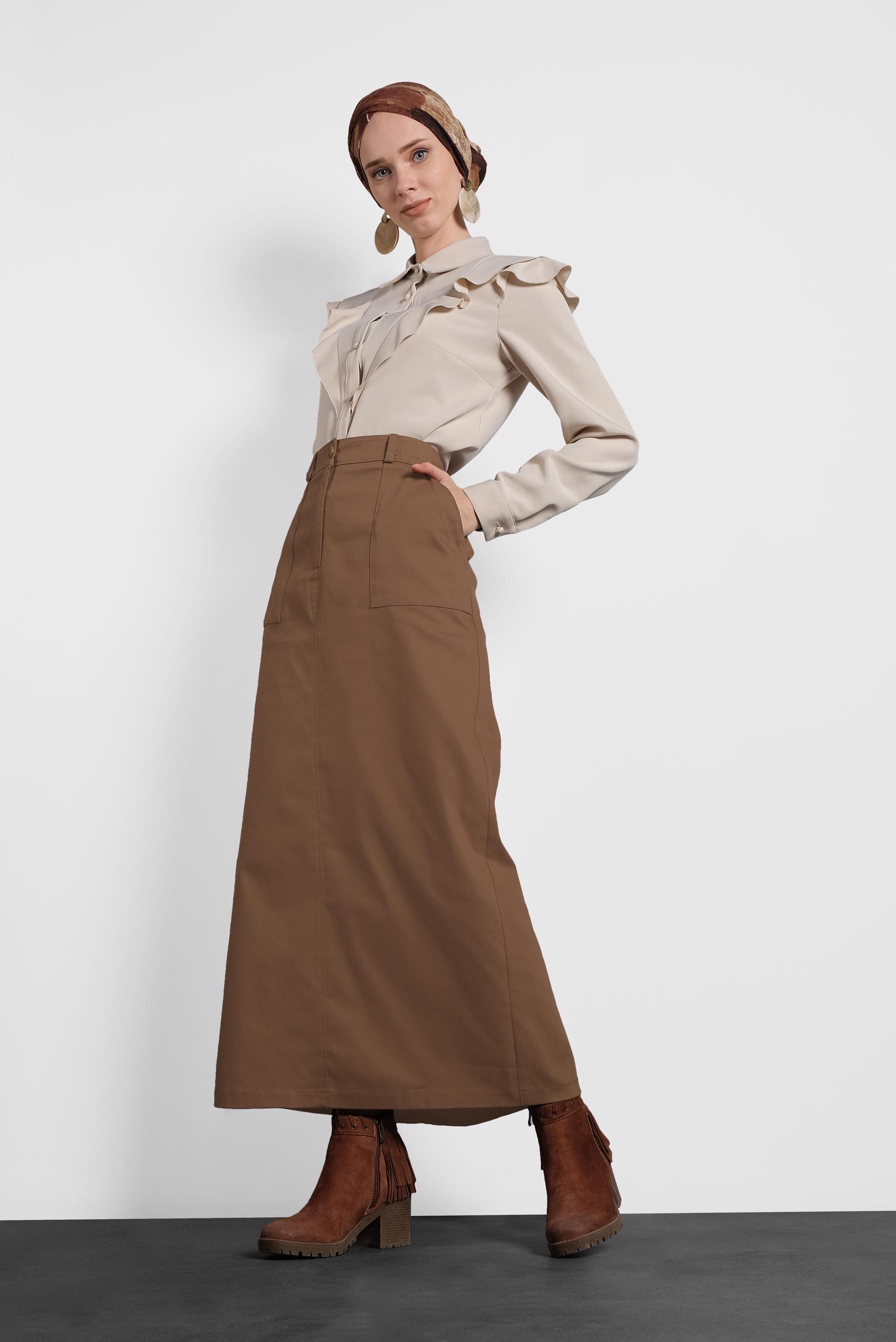 Tesettür giyim BEJ ROBA FIRFIRLI BLUZ 40319