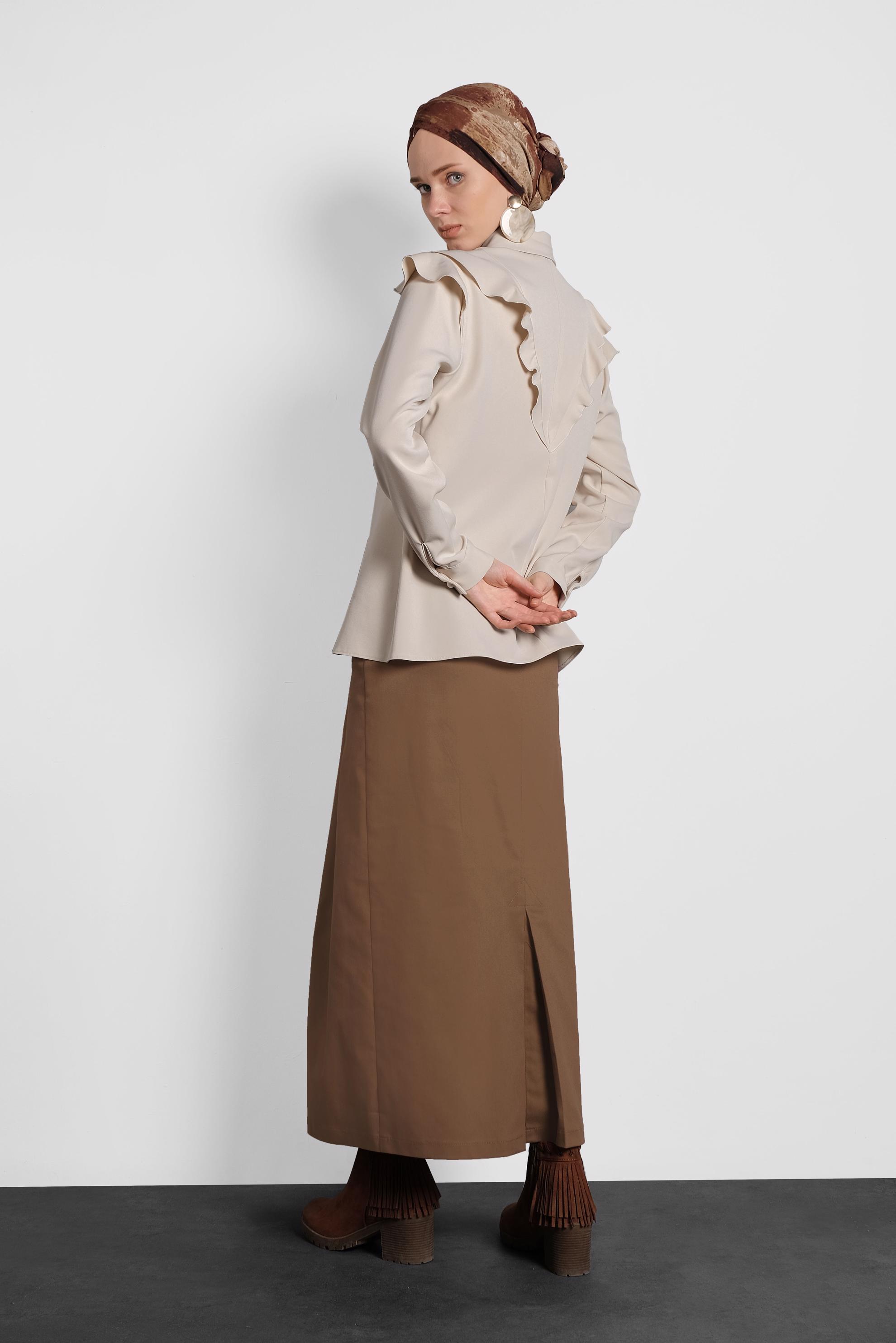 Tesettür giyim BEJ ROBA FIRFIRLI BLUZ 40319