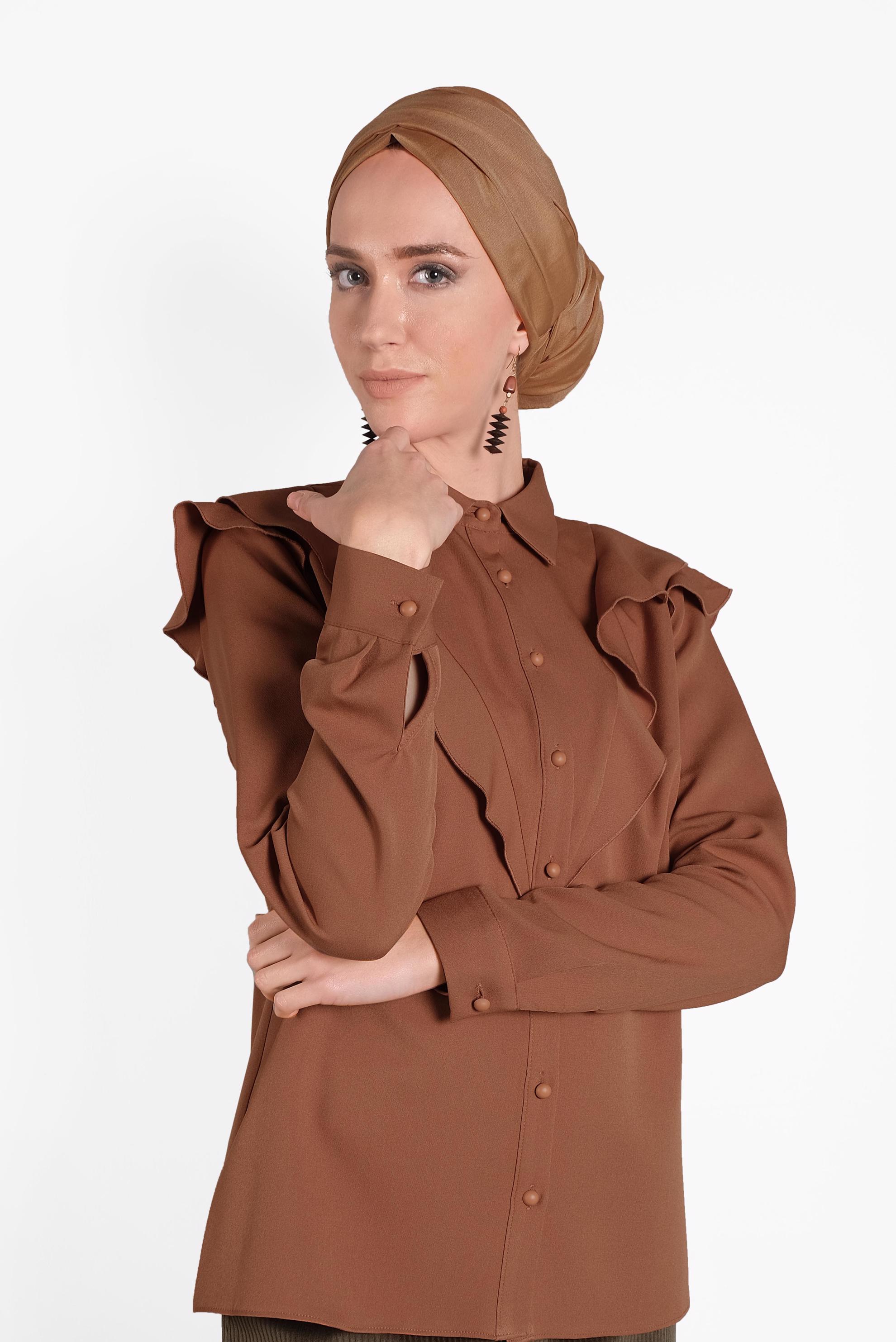 Tesettür giyim TABA ROBA FIRFIRLI BLUZ 40319