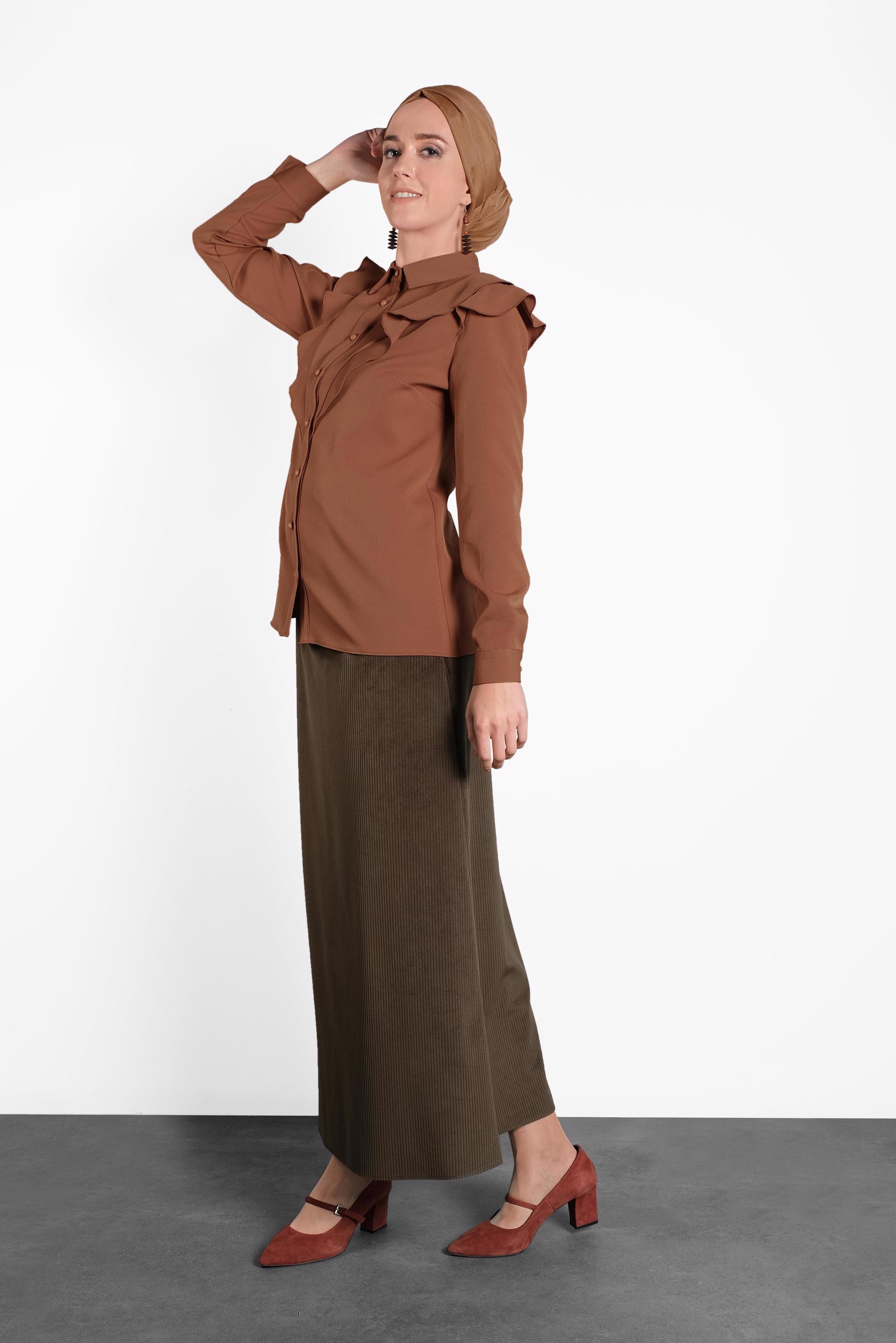 Tesettür giyim TABA ROBA FIRFIRLI BLUZ 40319