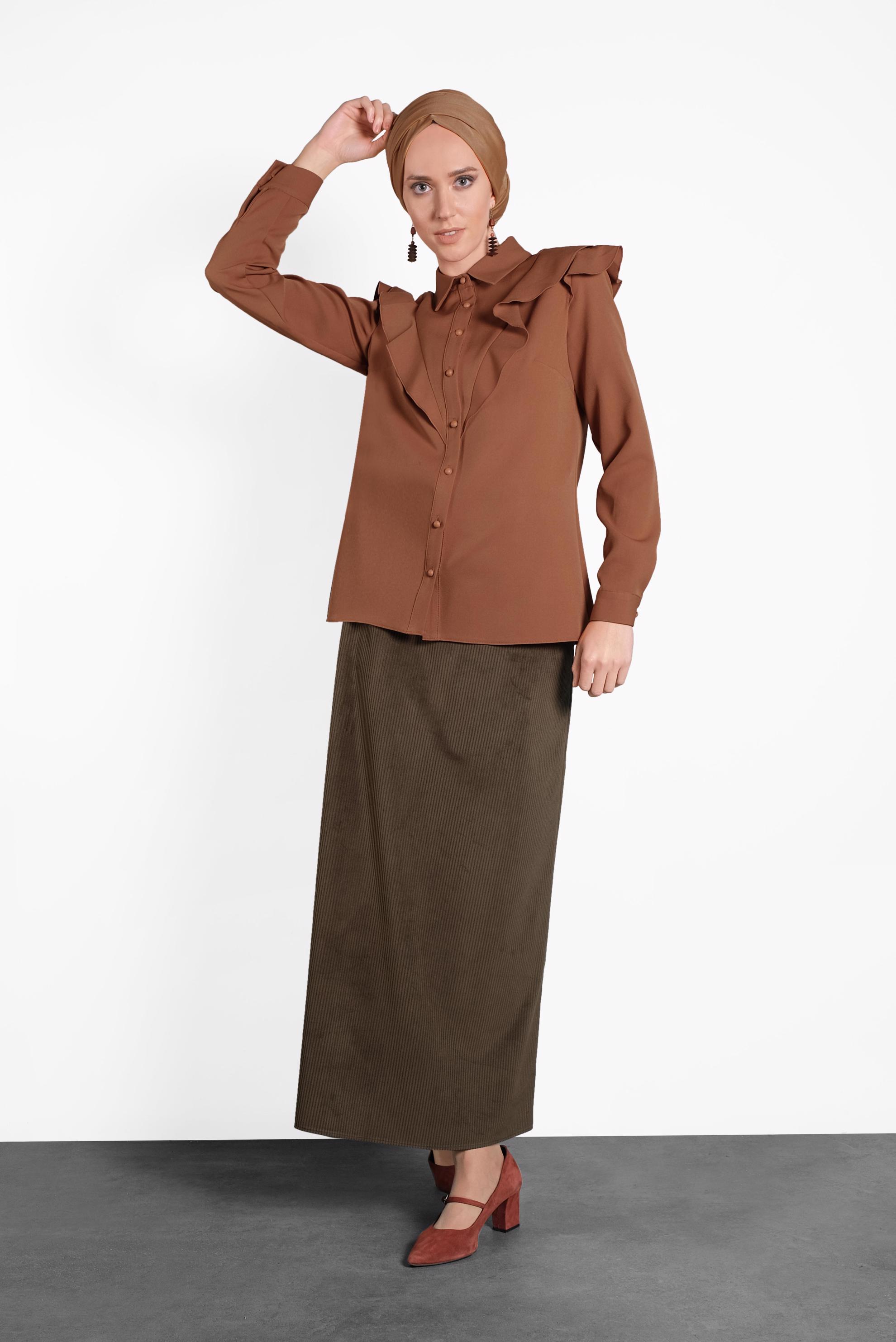 Tesettür giyim TABA ROBA FIRFIRLI BLUZ 40319