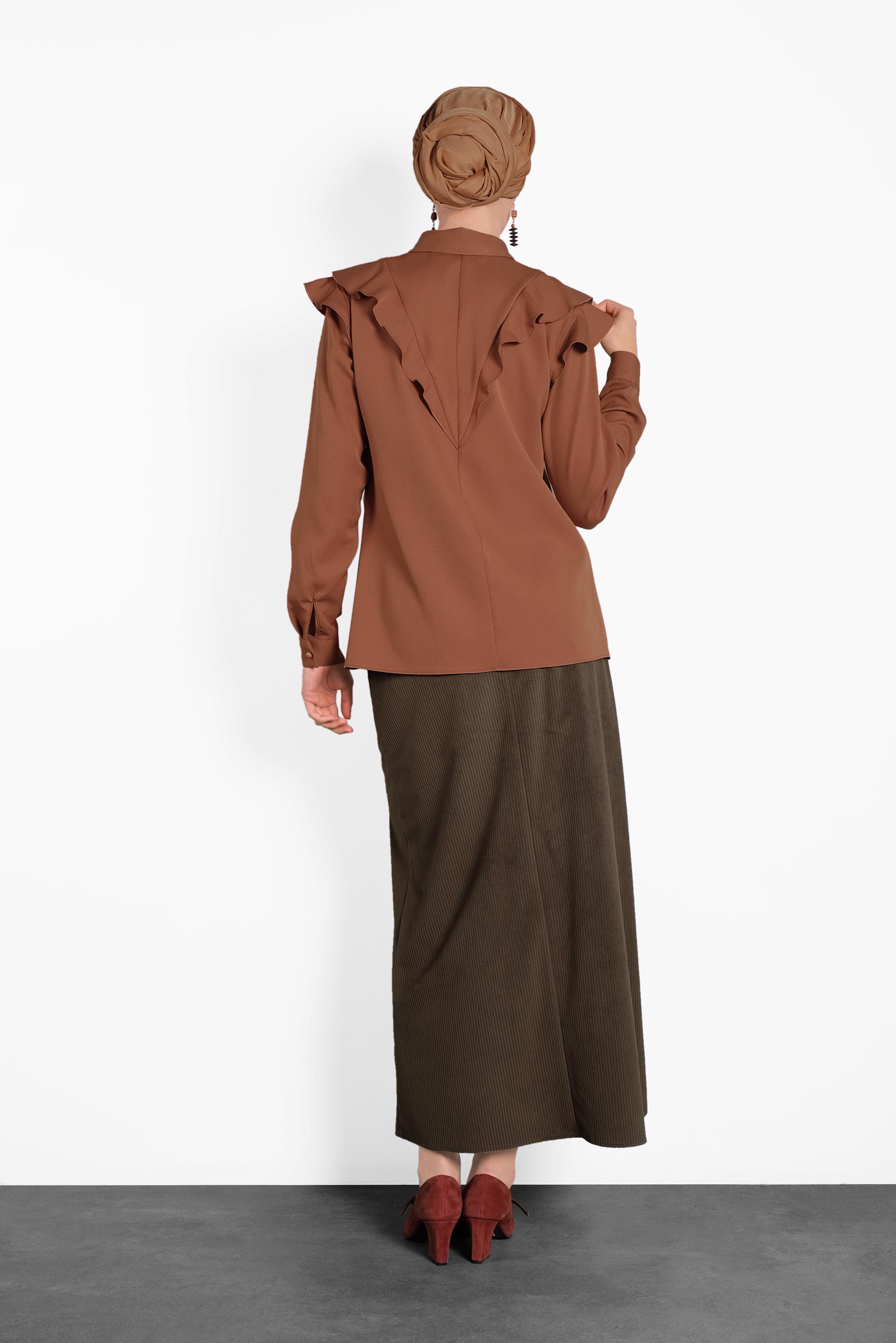 Tesettür giyim TABA ROBA FIRFIRLI BLUZ 40319