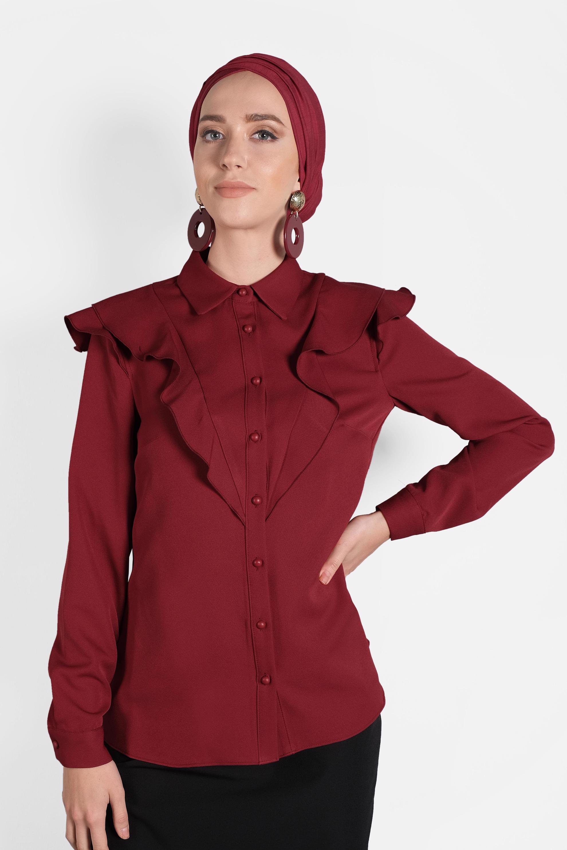 Tesettür giyim BORDO ROBA FIRFIRLI BLUZ 40319