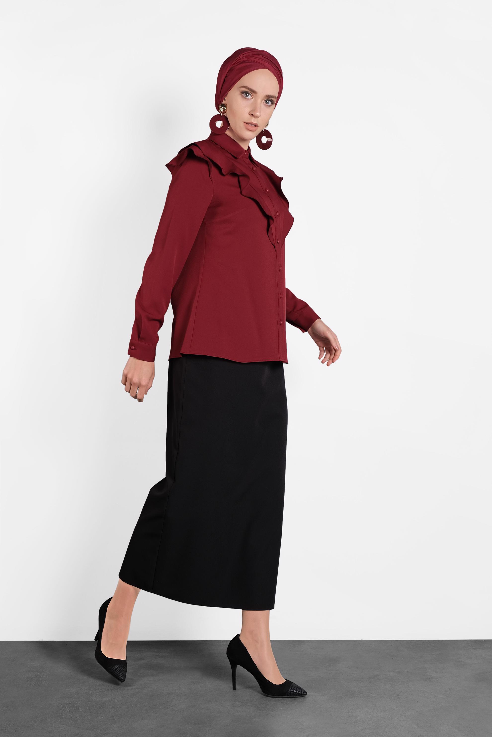 Tesettür giyim BORDO ROBA FIRFIRLI BLUZ 40319