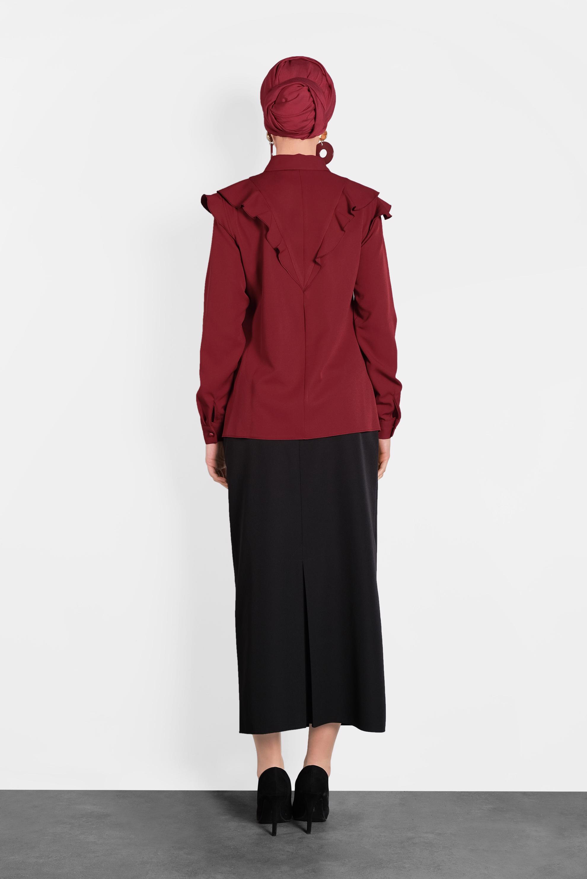 Tesettür giyim BORDO ROBA FIRFIRLI BLUZ 40319