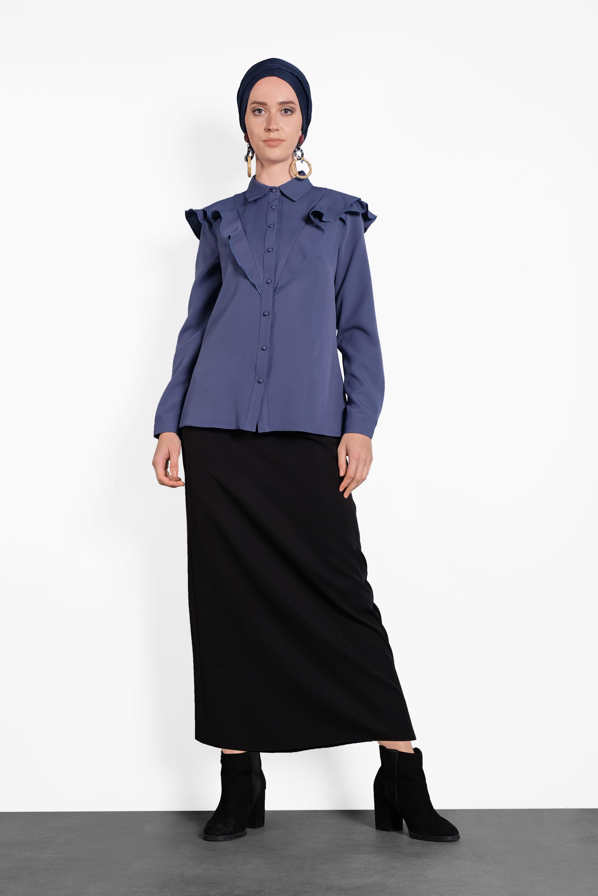 Tesettür giyim LACİVERT ROBA FIRFIRLI BLUZ 40319