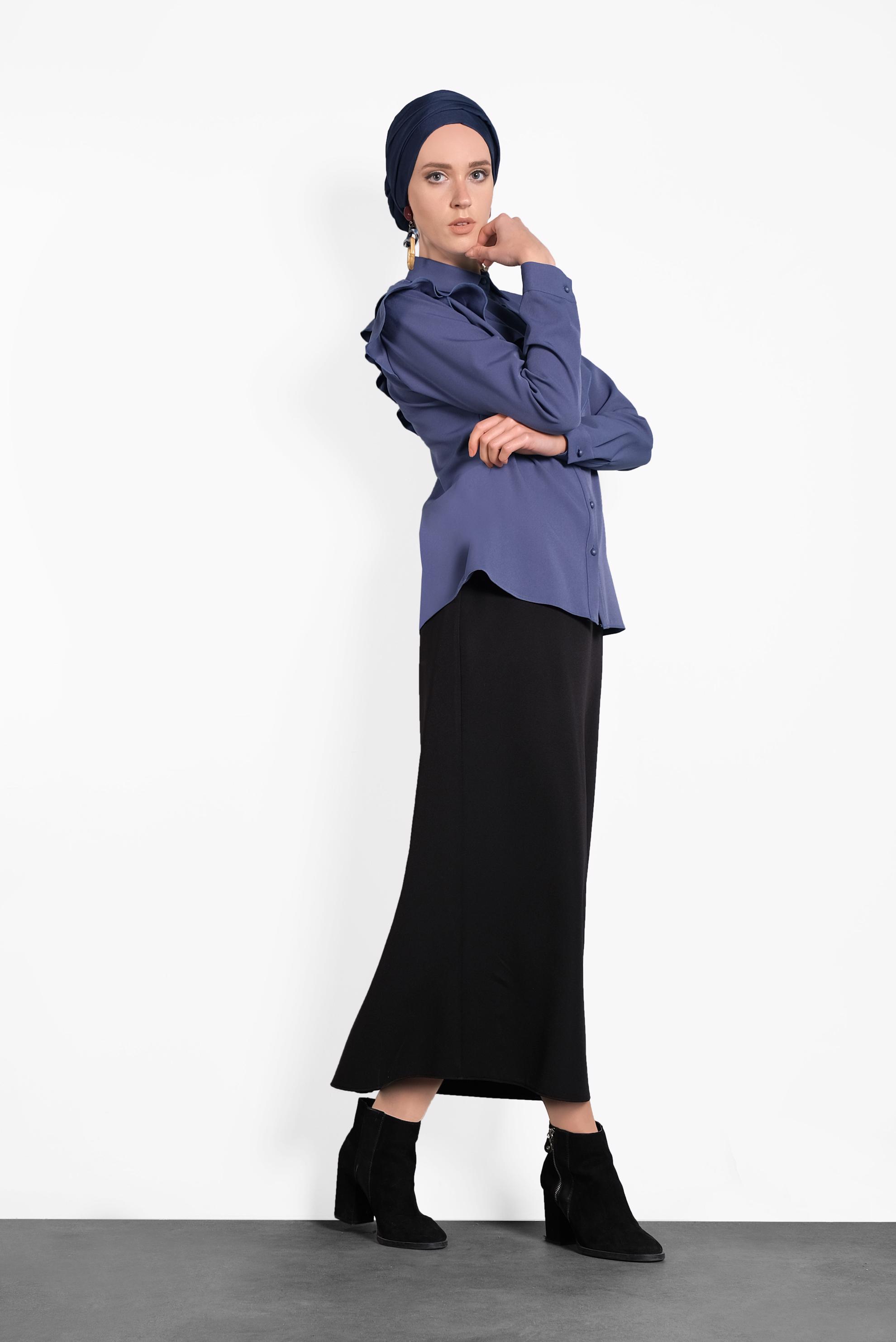 Tesettür giyim LACİVERT ROBA FIRFIRLI BLUZ 40319