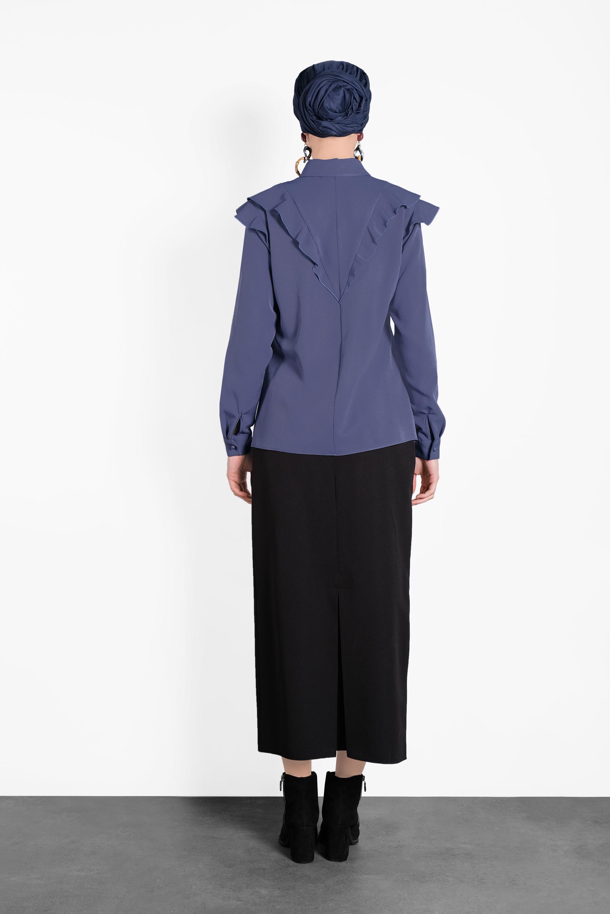 Tesettür giyim LACİVERT ROBA FIRFIRLI BLUZ 40319