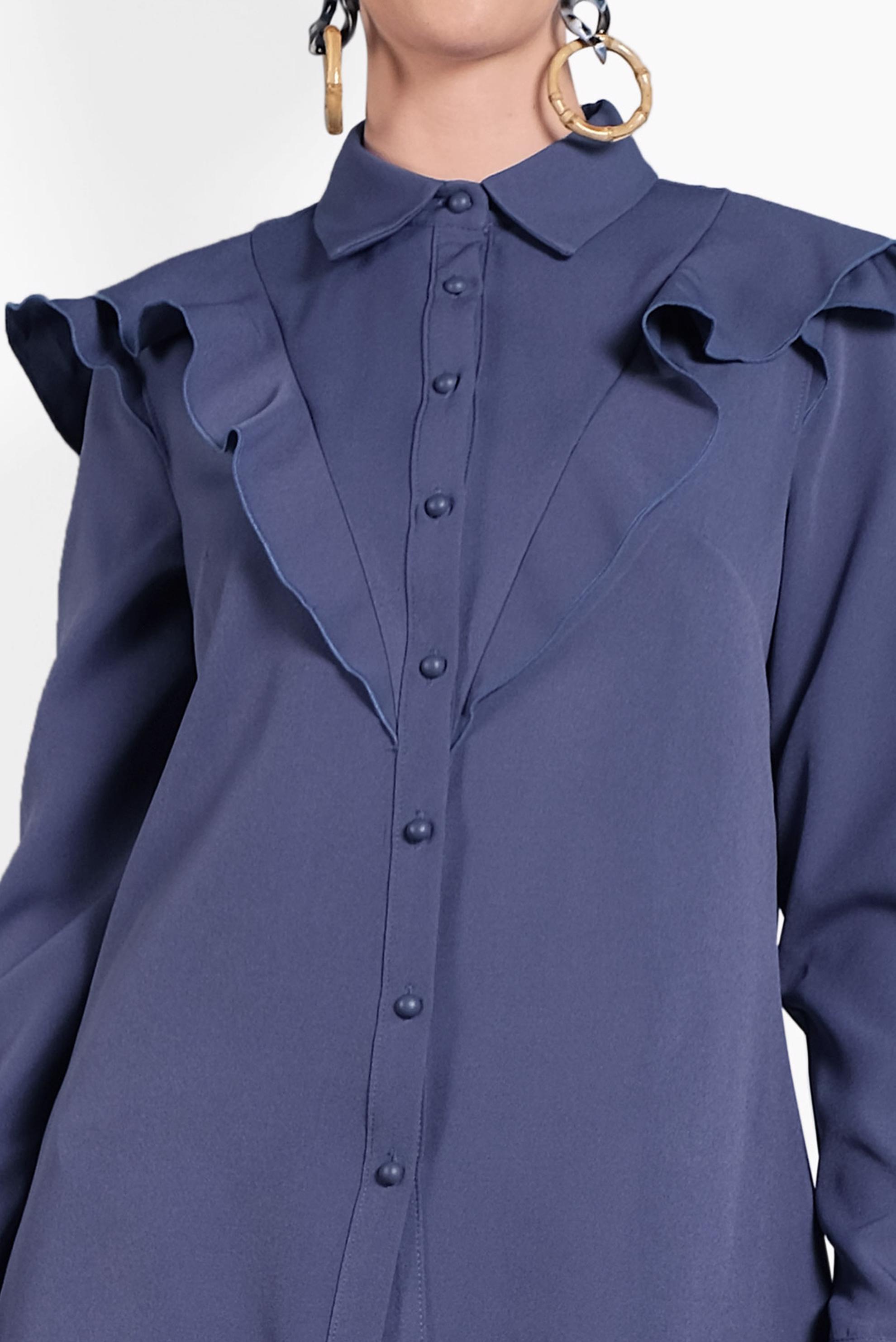 Tesettür giyim LACİVERT ROBA FIRFIRLI BLUZ 40319