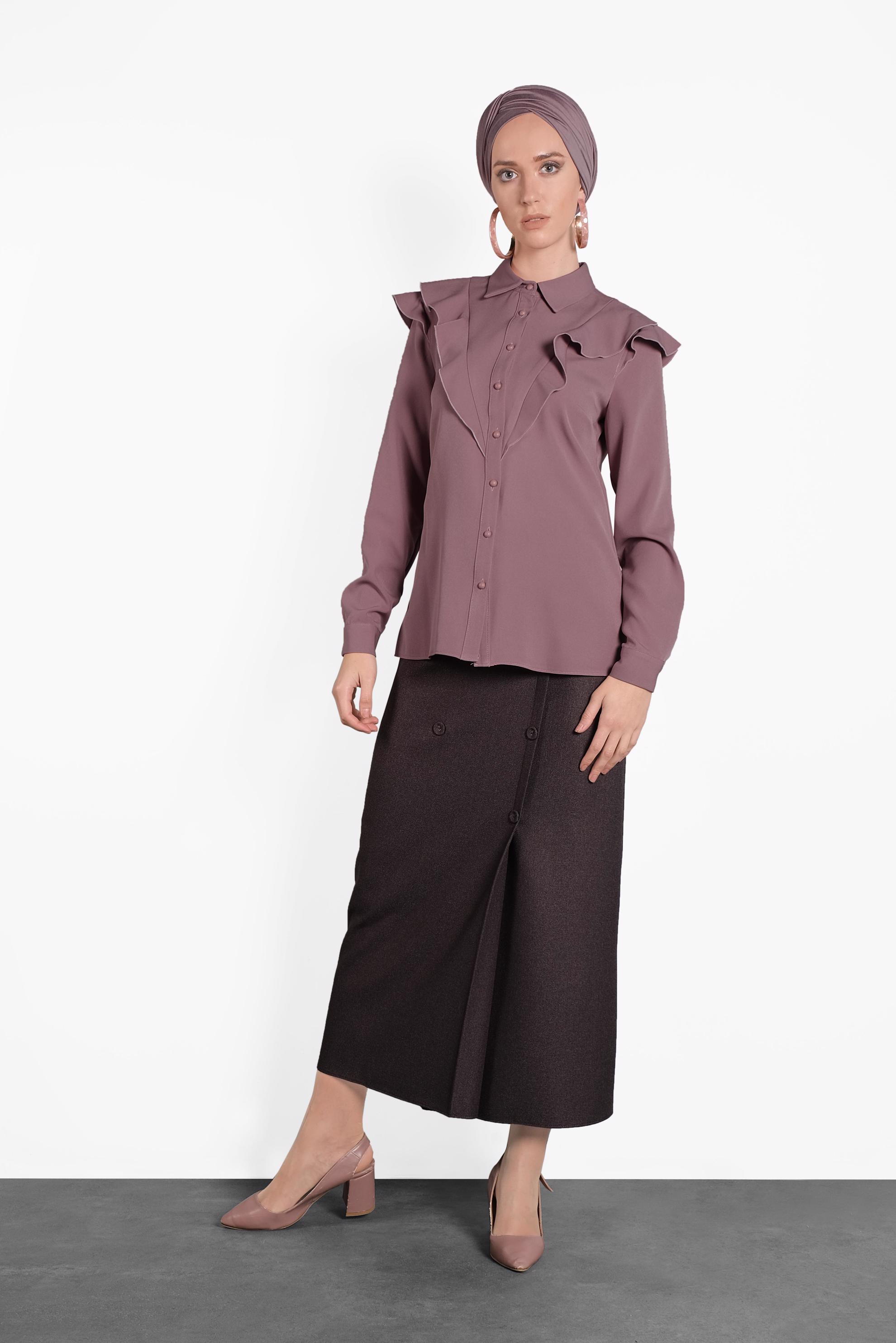 Tesettür giyim PEMBE ROBA FIRFIRLI BLUZ 40319