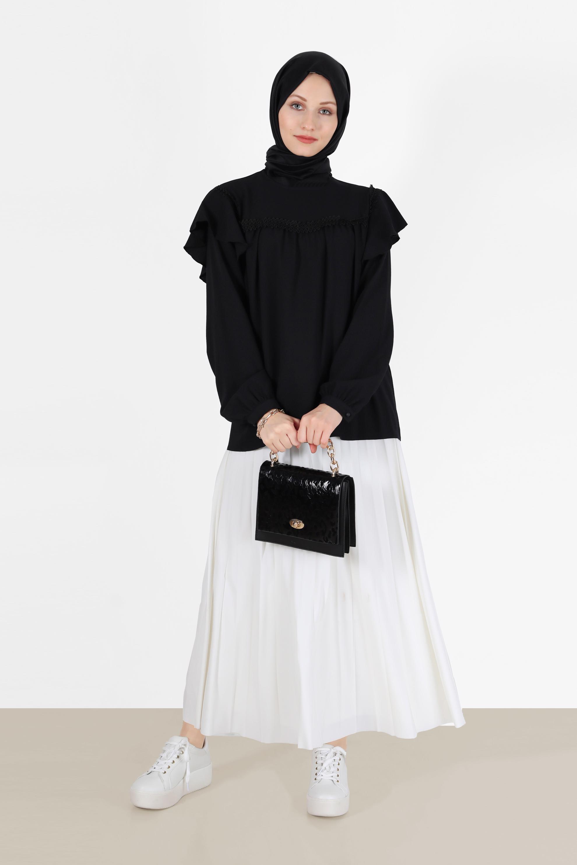 Hijab clothing BLACK FRILL DETAIL BLOUSE 40332	