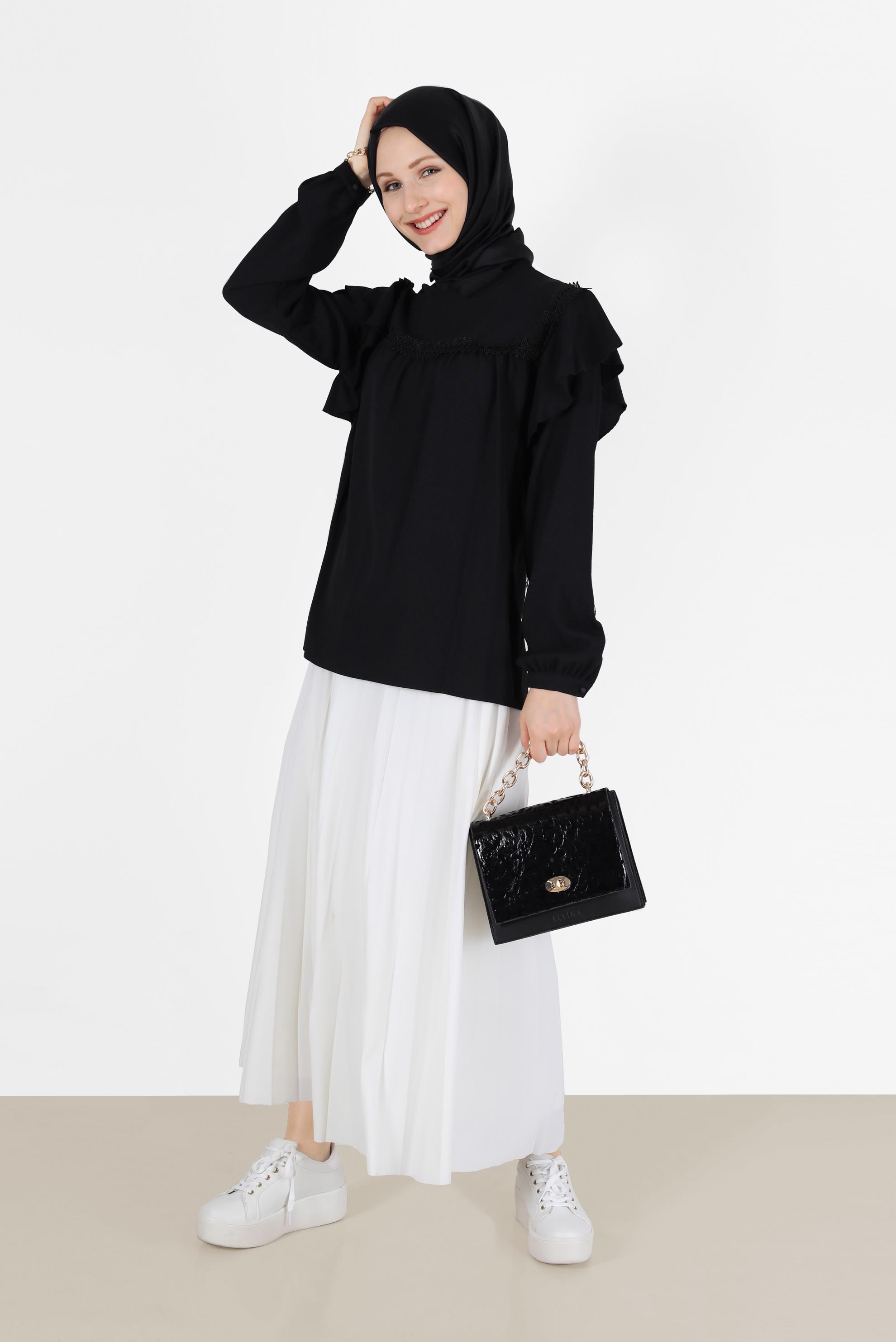Hijab clothing BLACK FRILL DETAIL BLOUSE 40332	
