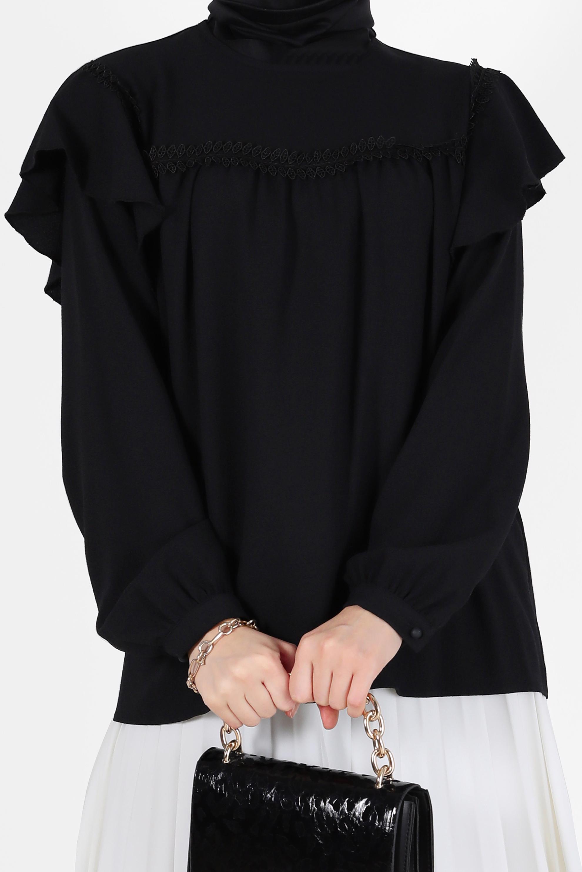 Hijab clothing BLACK FRILL DETAIL BLOUSE 40332	